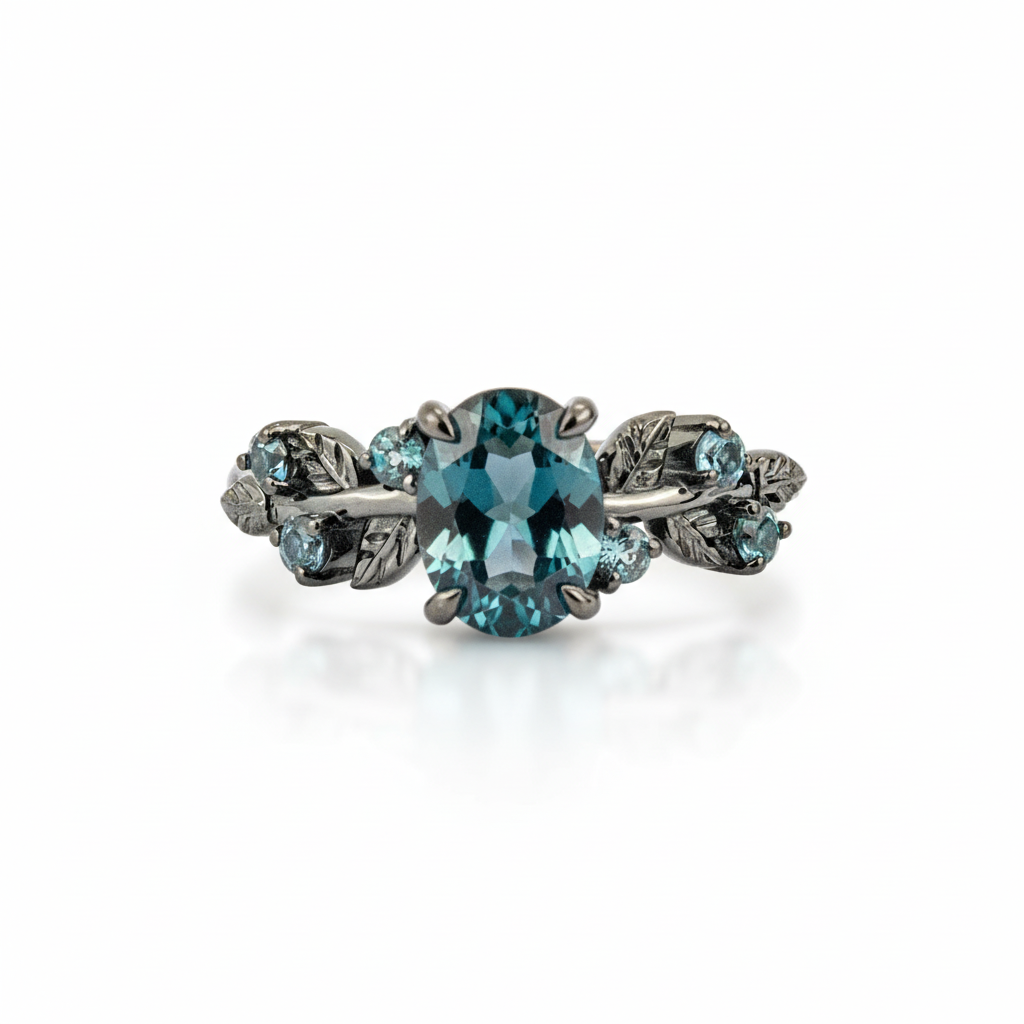 Product view of Oval Alexandrite Ring Set in Black Gold
