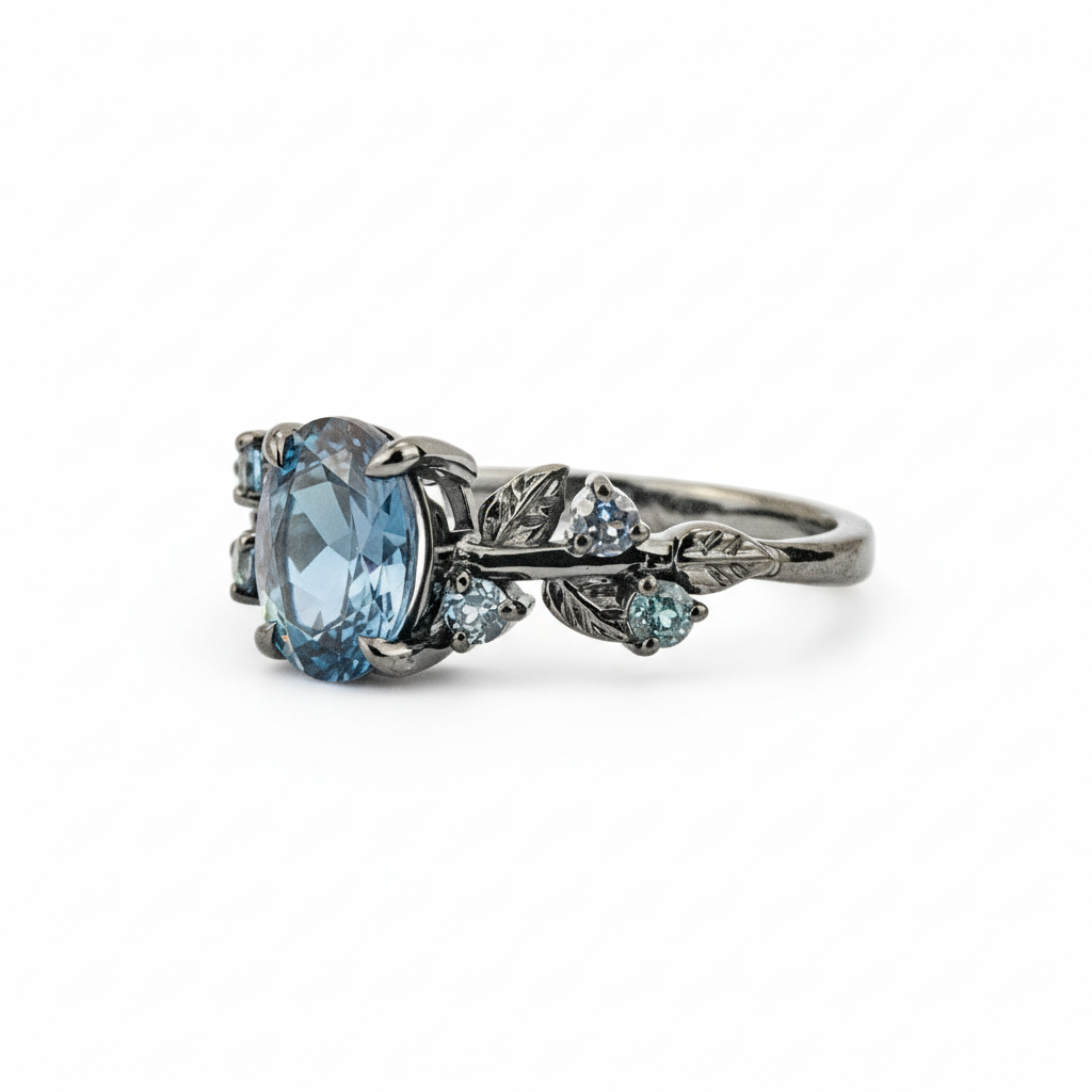 Product view of Oval Alexandrite Ring Set in Black Gold