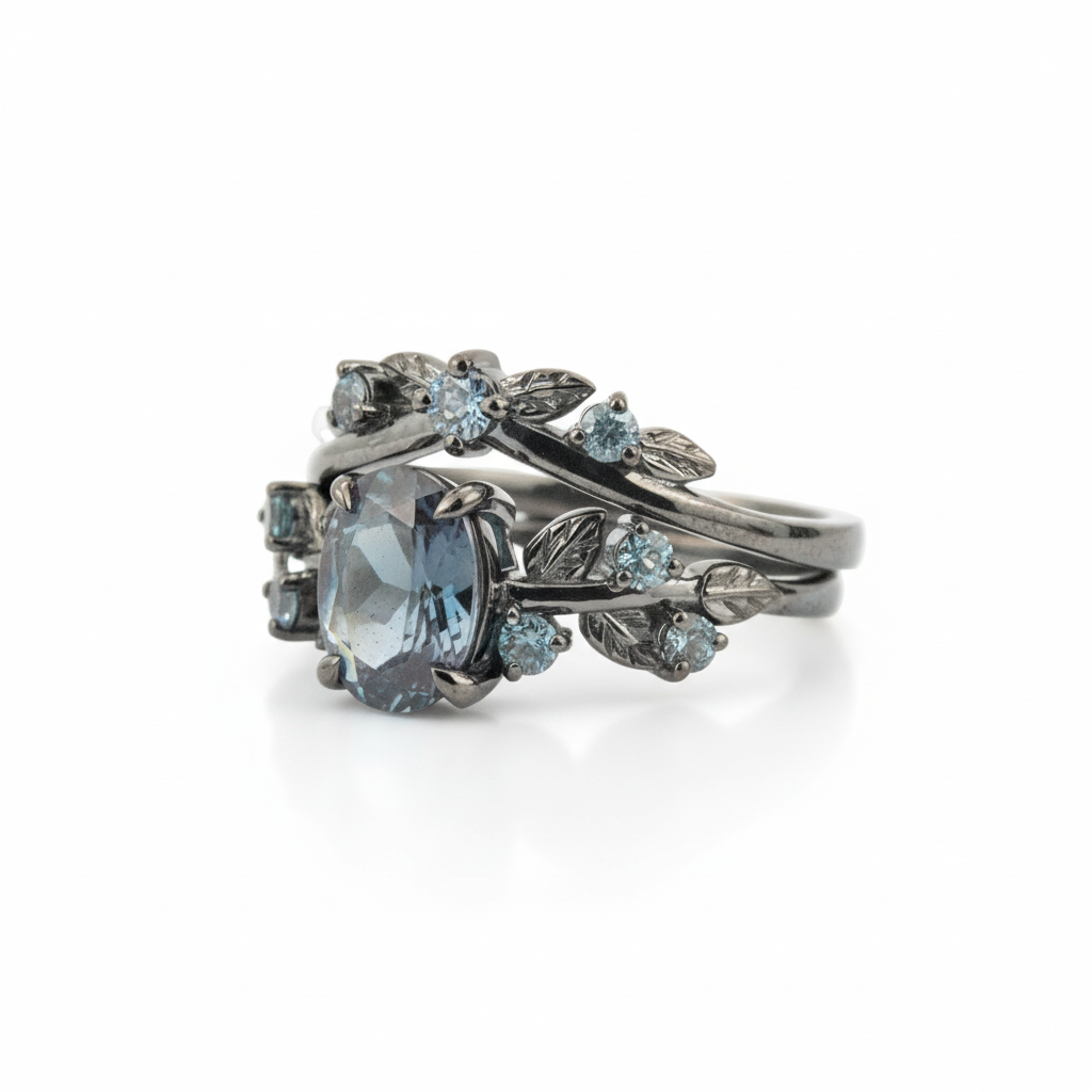 Product view of Oval Alexandrite Ring Set in Black Gold