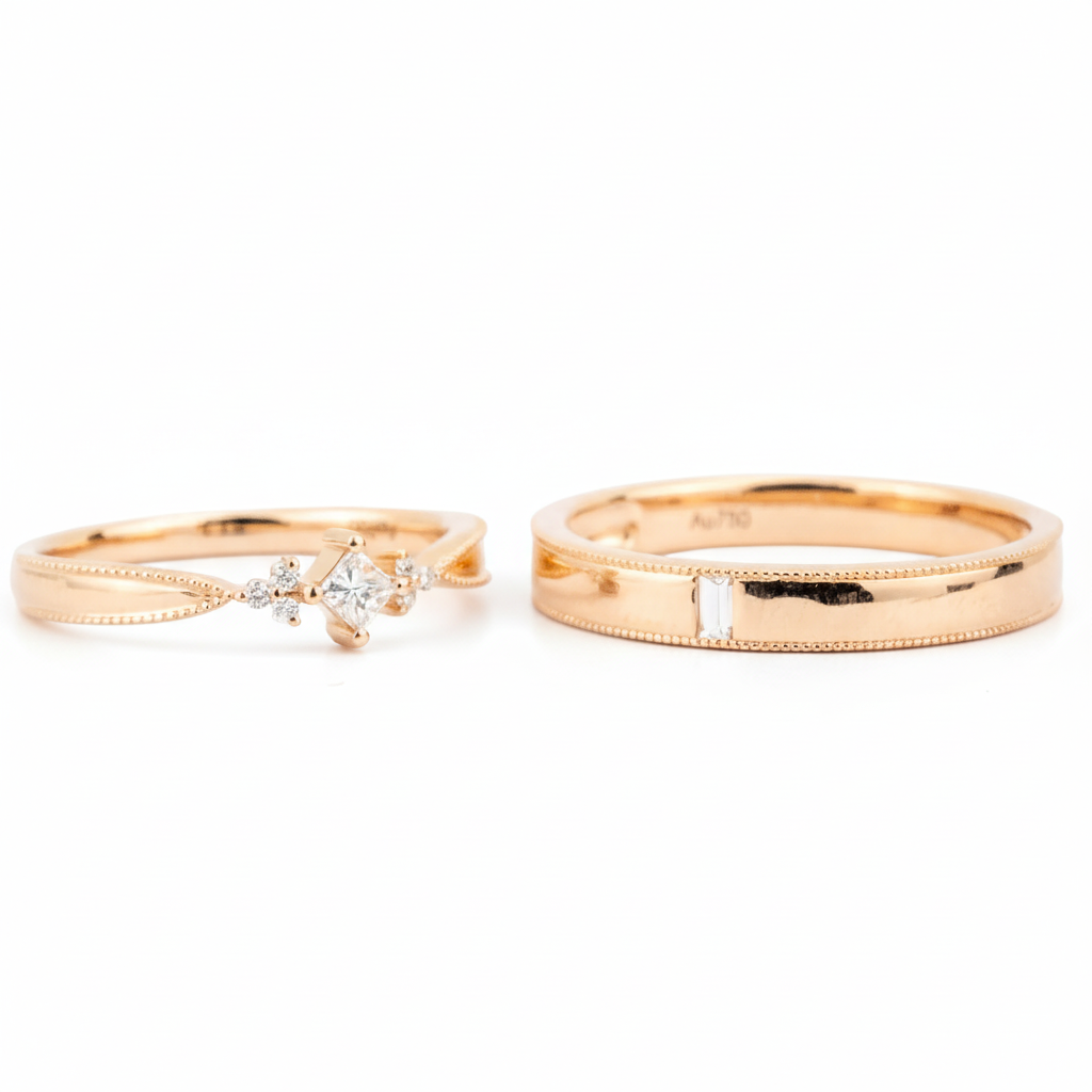 Lifestyle view of Diamond Couple Ring Set in Rose Gold