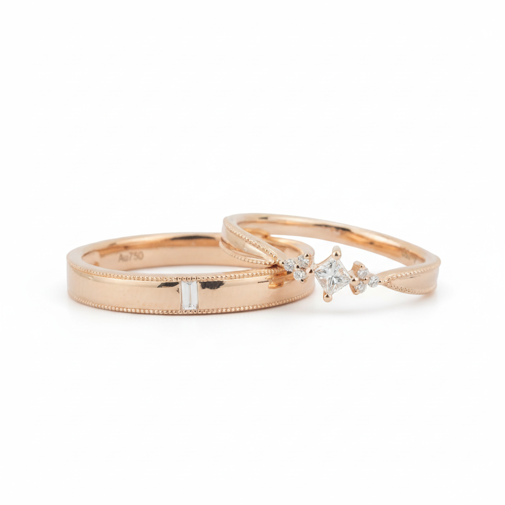 ORA COLLECTION - Classic Diamond Rose Gold Couple Ring Engagement Ring