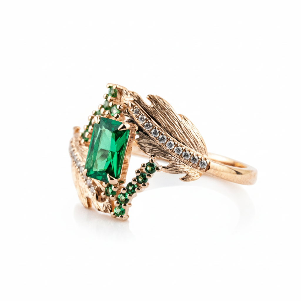 Product view of Emerald Engagement Ring in Rose Gold
