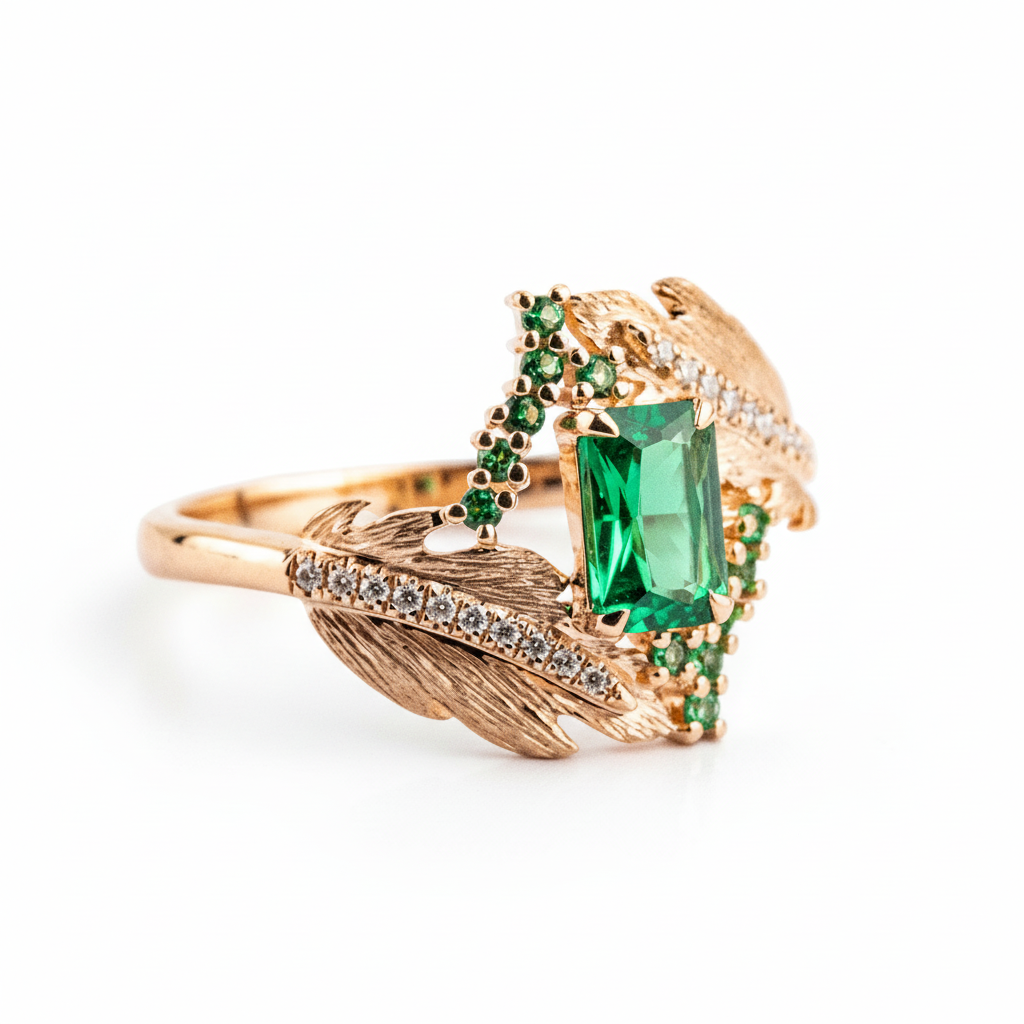 Product view of Emerald Engagement Ring in Rose Gold