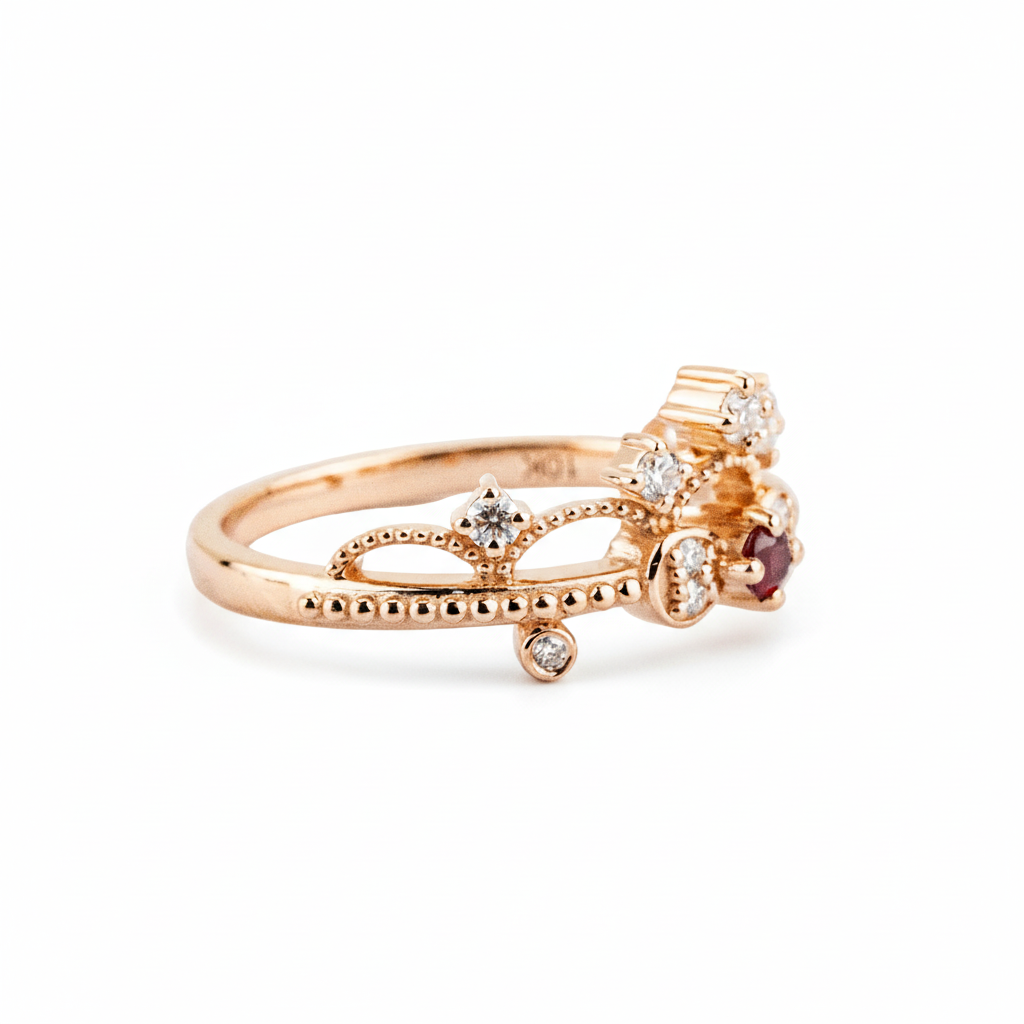Product view of Garnet Wedding Band in Rose Gold