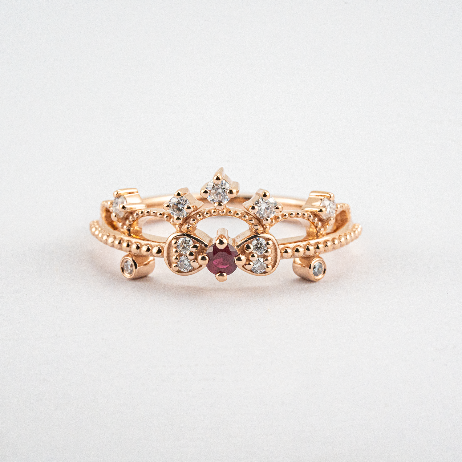 Garnet Personalized Rose Gold Ring/Side Ring Crown Design Ring Match Ring