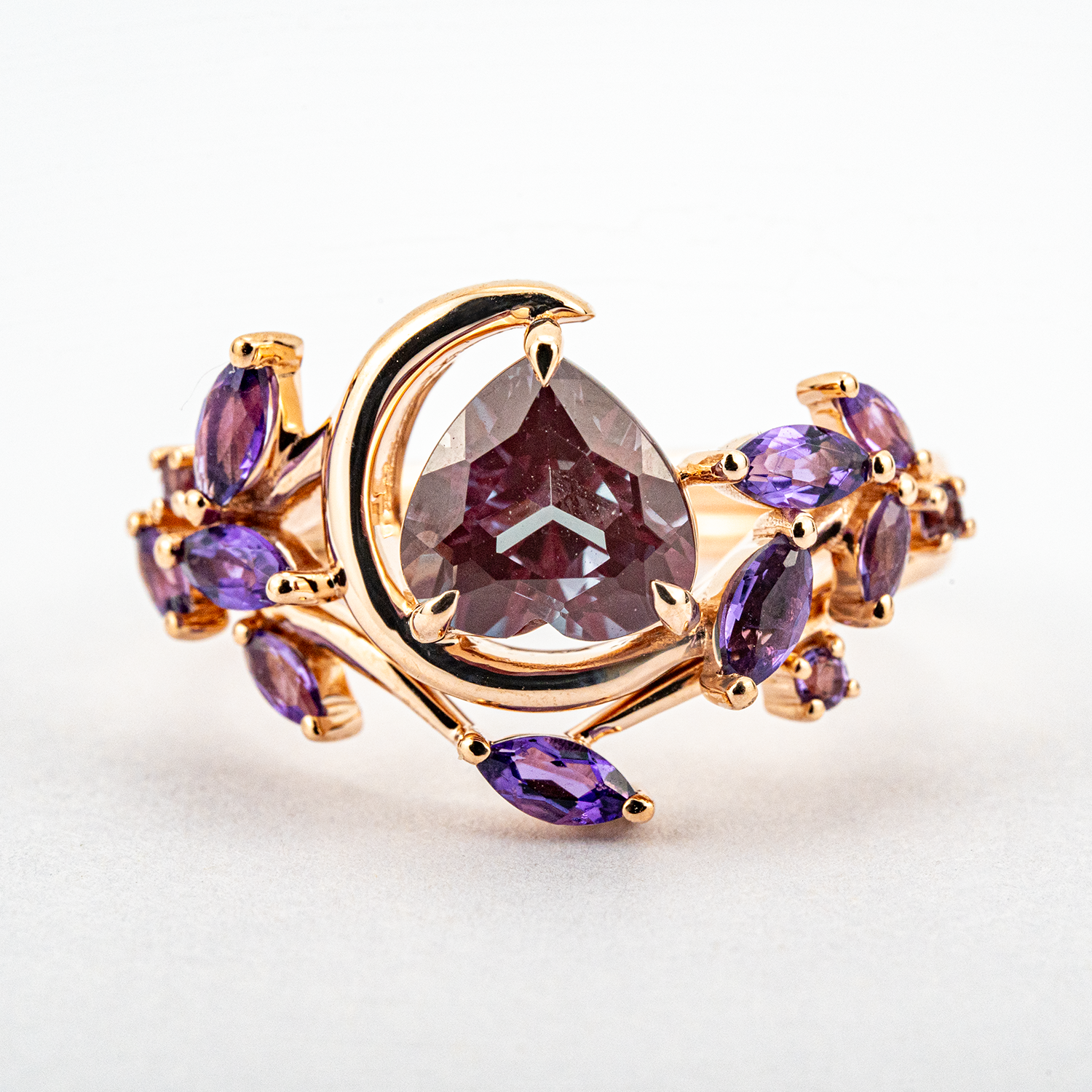 Heart Cut Alexandrite With Amethyst Engagement Ring Set Floral Engagement Ring Set