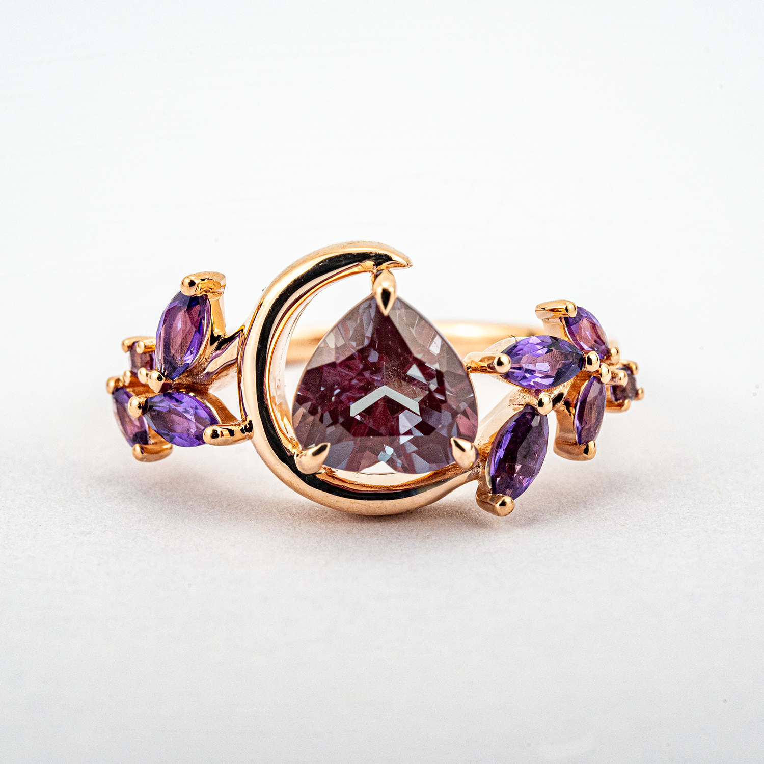 Heart Shaped Alexandrite and Amethyst Engagement Ring Floral Ring