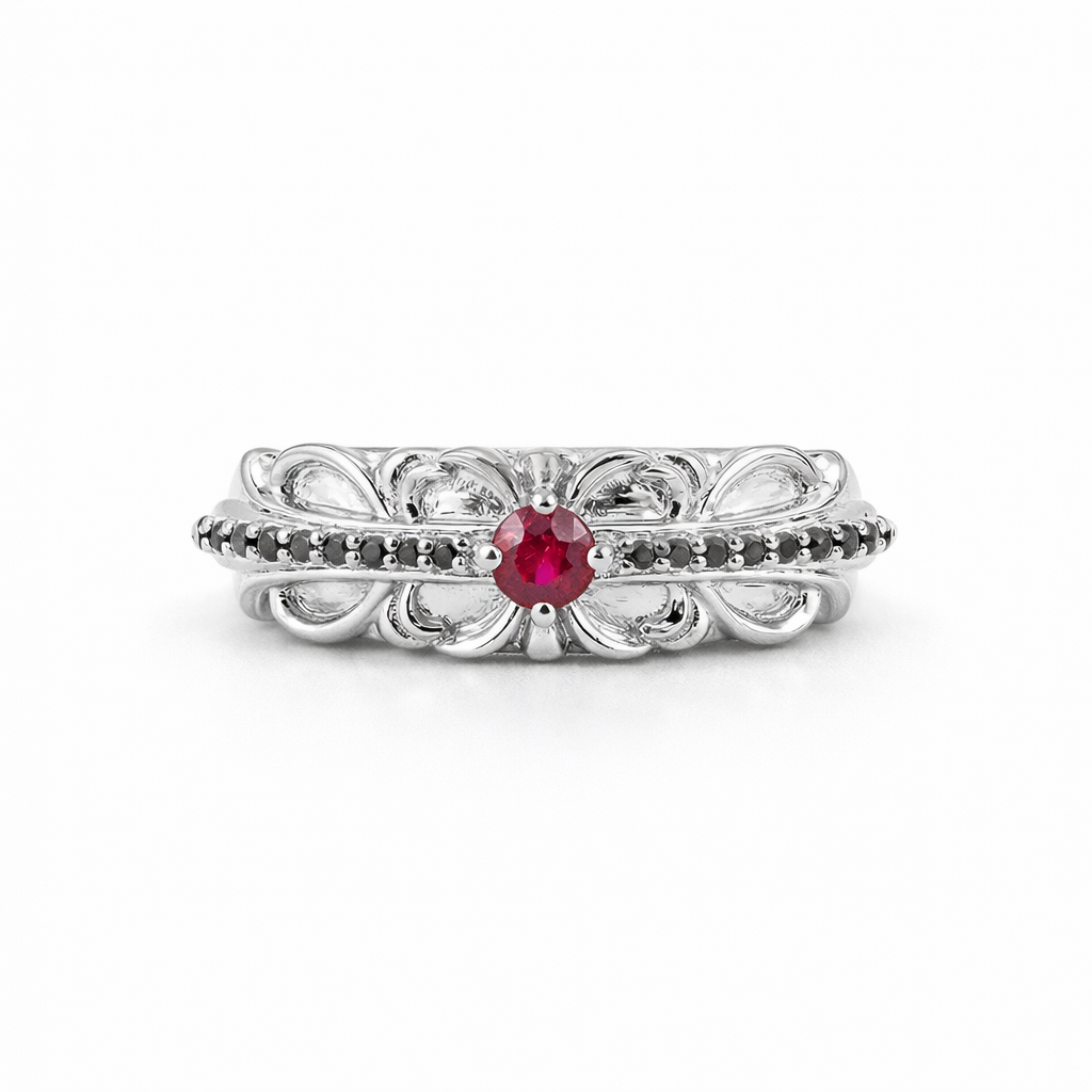 Lifestyle view of Round Garnet Wedding Band in Rose Gold