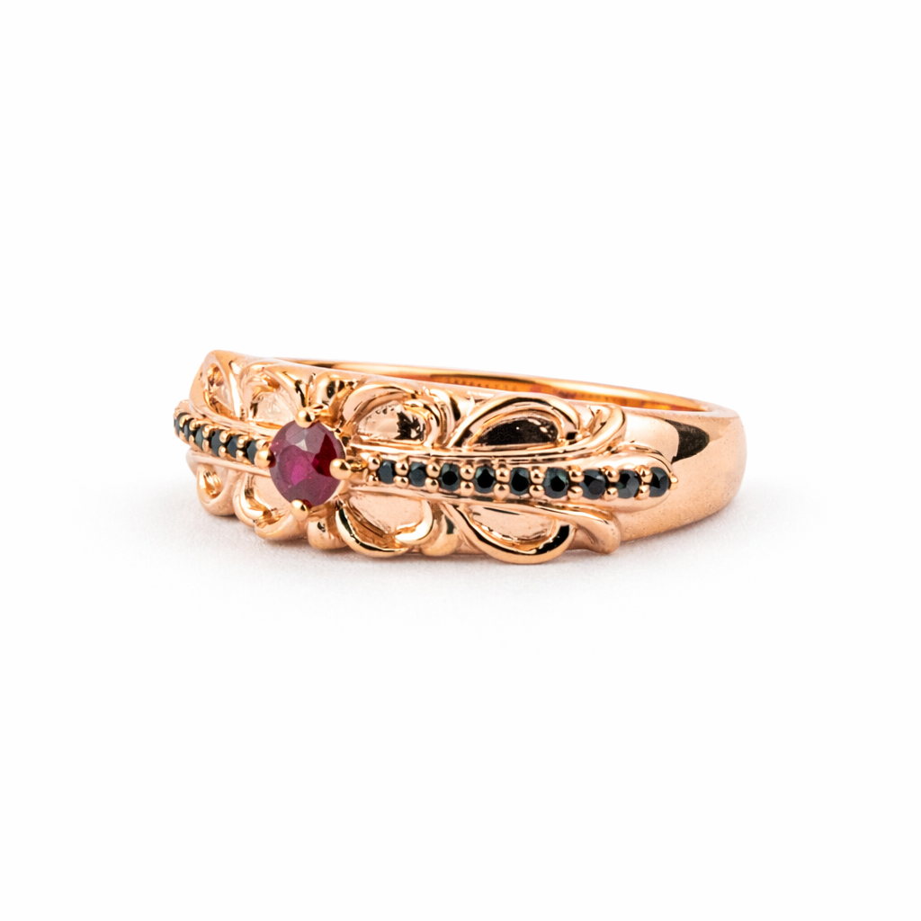 Product view of Round Garnet Wedding Band in Rose Gold