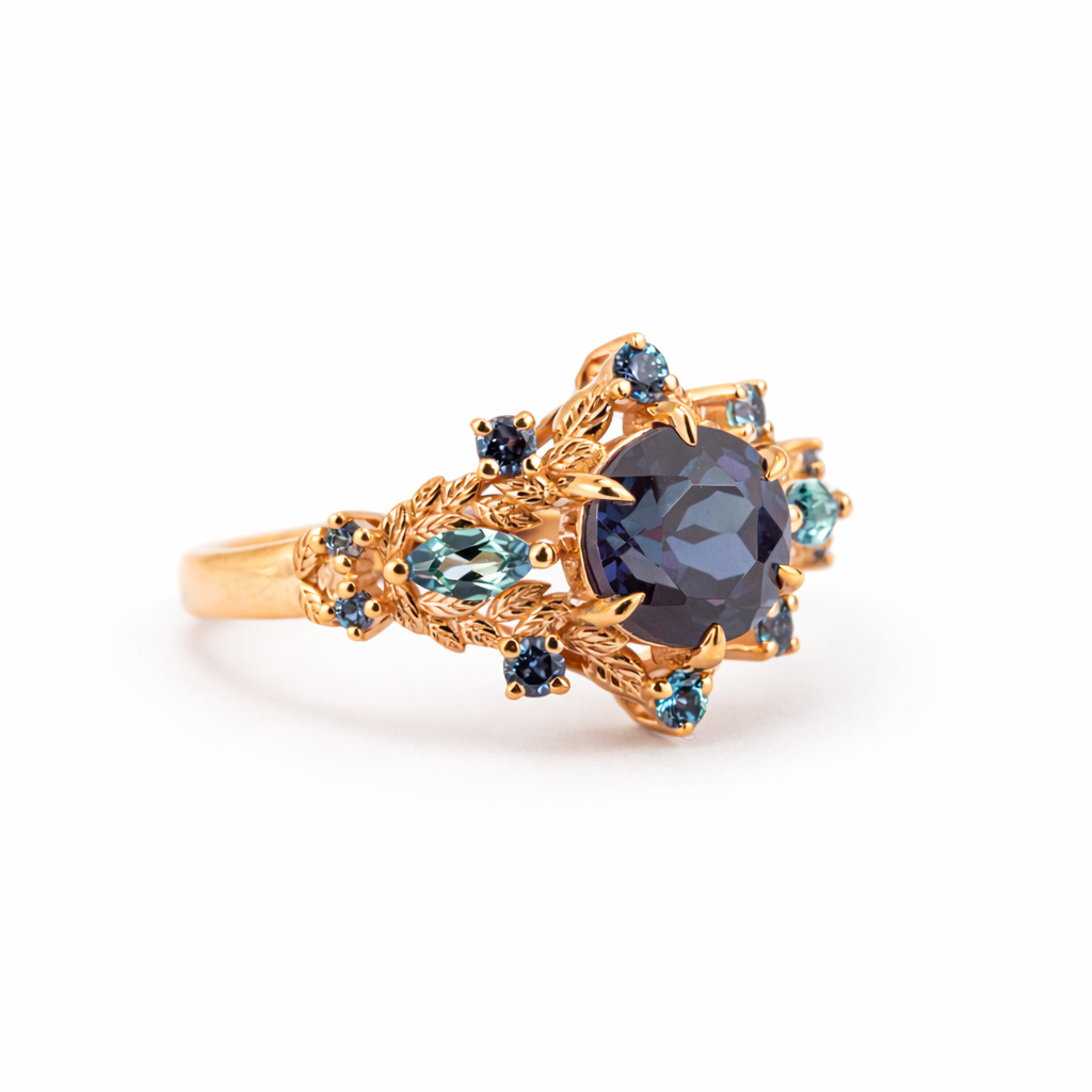 Lifestyle view of Round Alexandrite Ring in Rose Gold