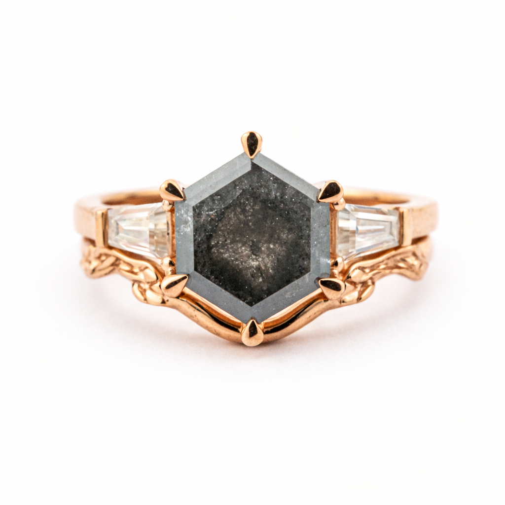 Hexagon Salt and Pepper Diamond Luxury Ring Set - GemifySpace