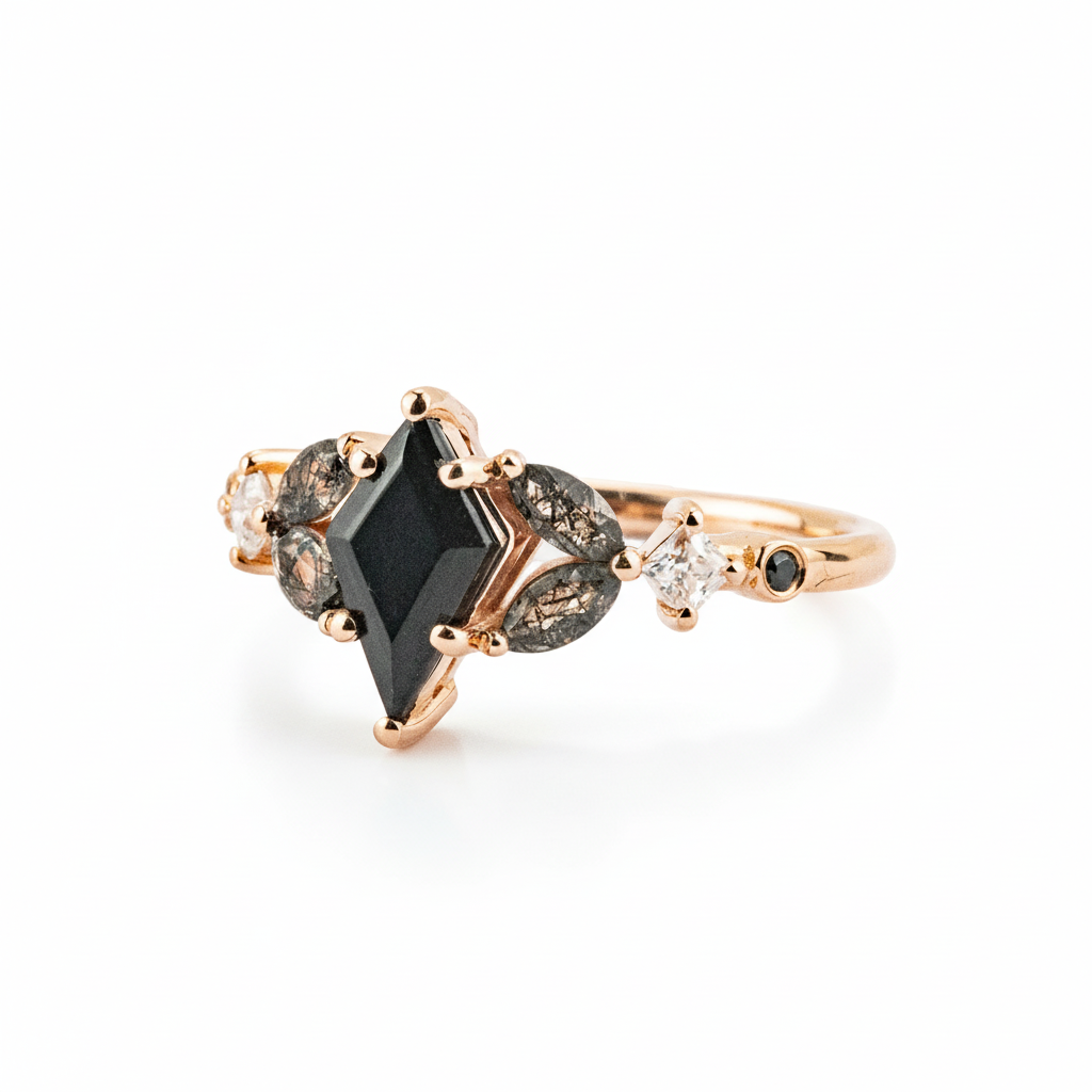 Product view of Kite Cut Black Onyx Engagement Ring in Gold