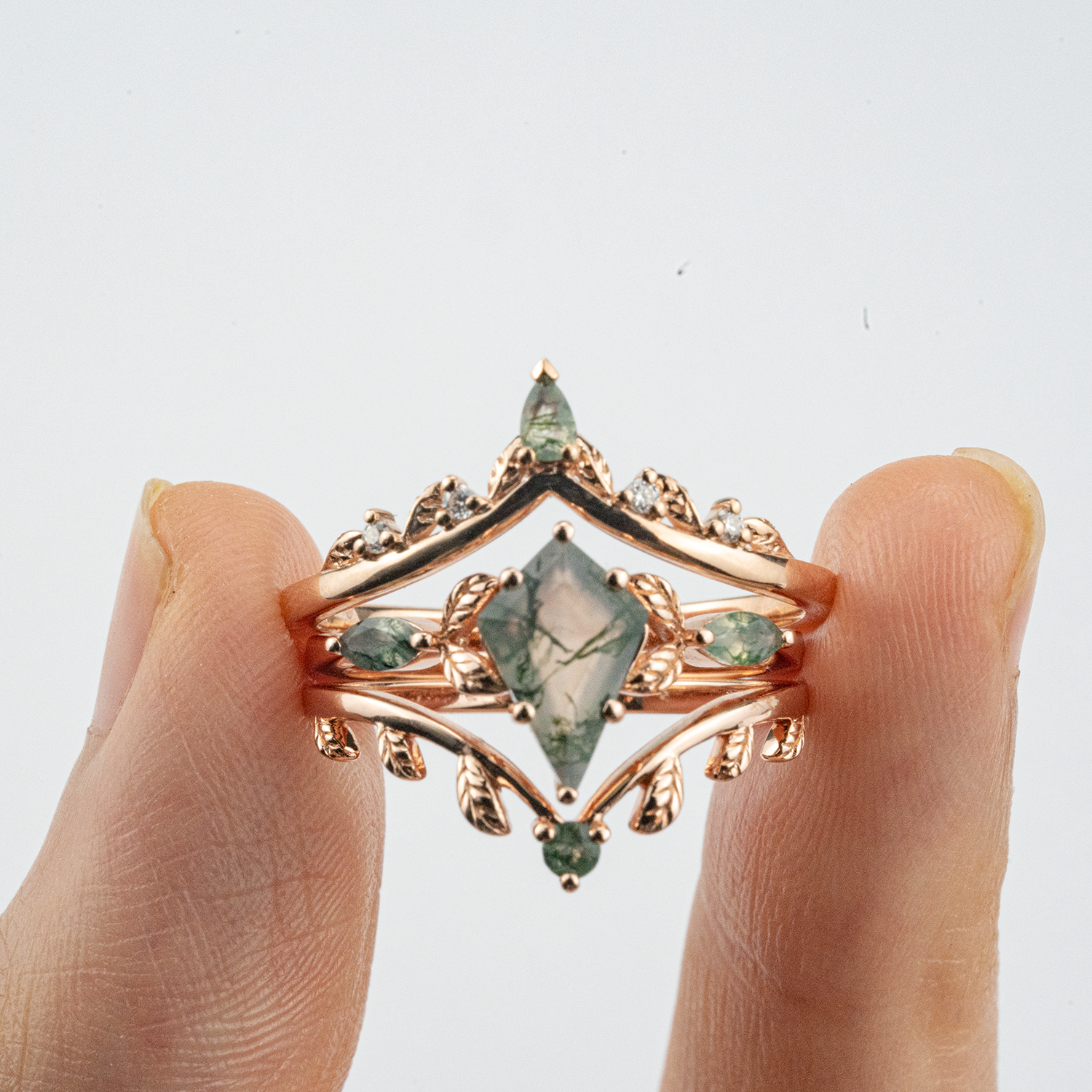 Luxurious Leaf Ring Set Floral Ring Set For Her Agate Enegagement Ring Vintage Ring