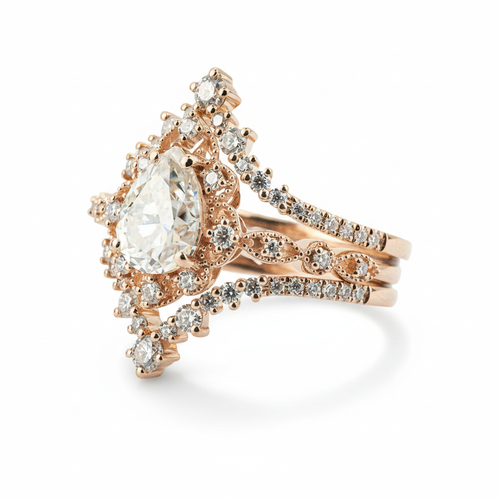 Product view of Pear Moissanite Ring Set in Rose Gold