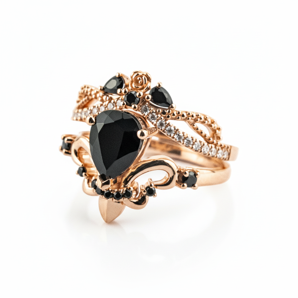 Product view of Pear Black Onyx Ring Set in Gold
