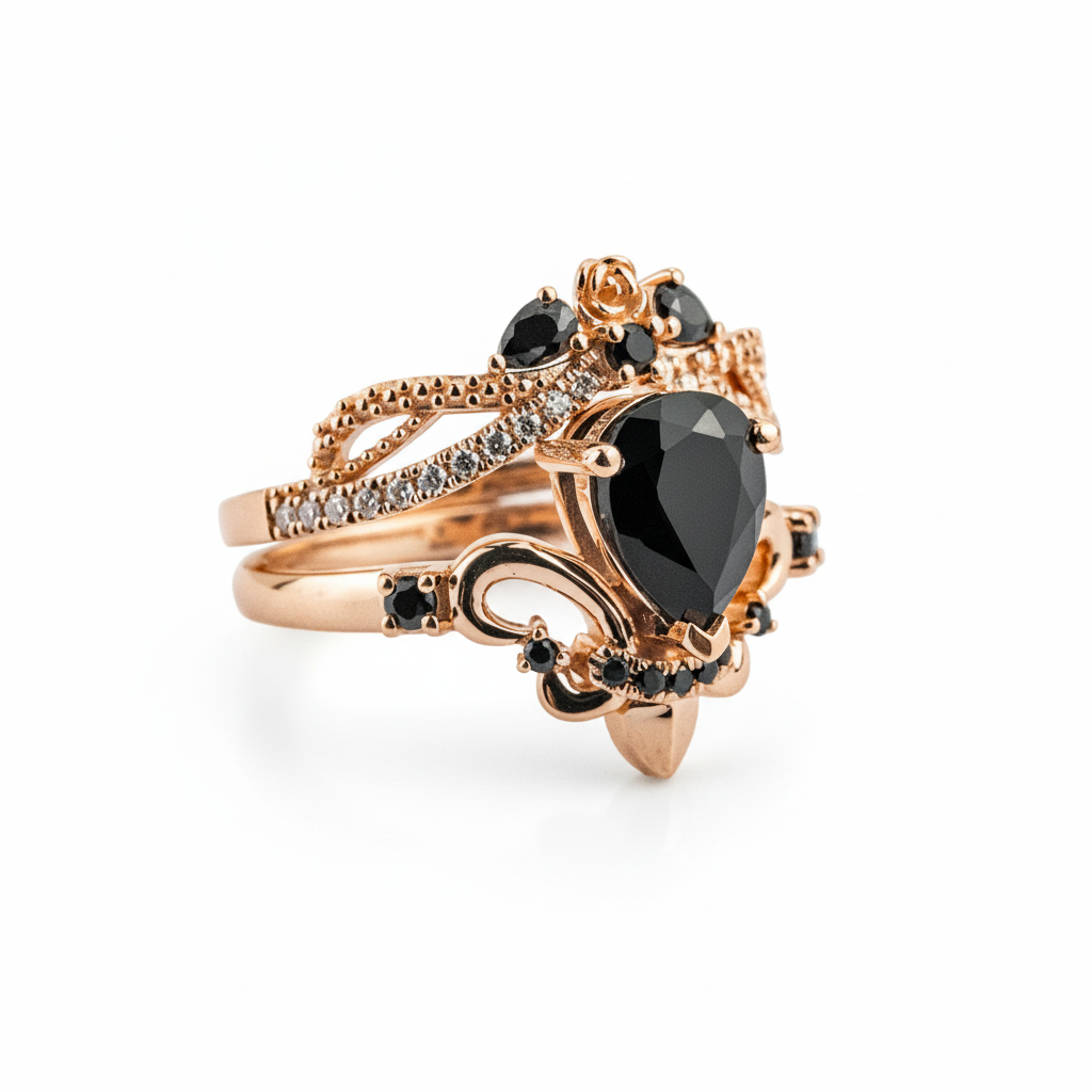 Product view of Pear Black Onyx Ring Set in Gold