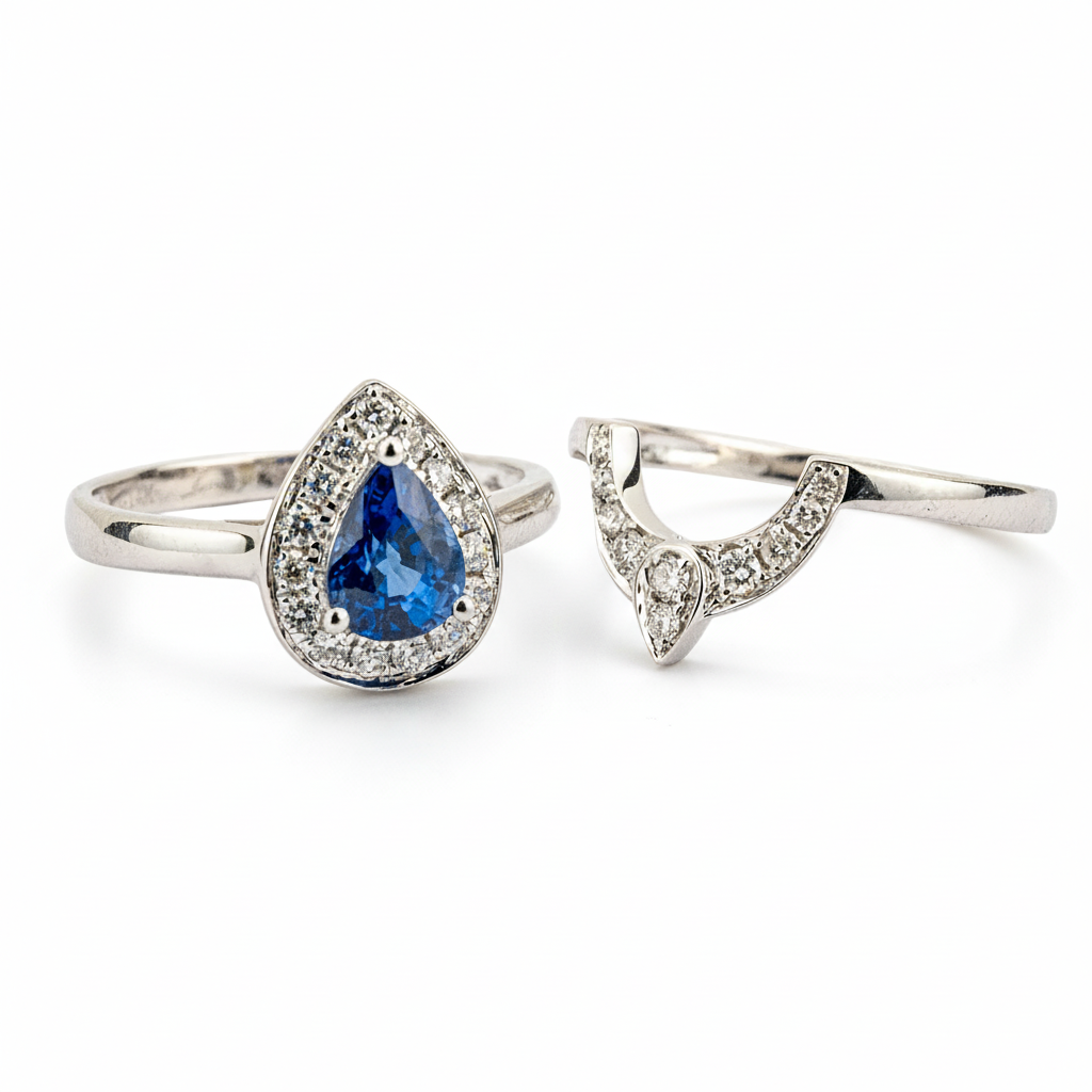 Product view of Sapphire Ring Set in White Gold
