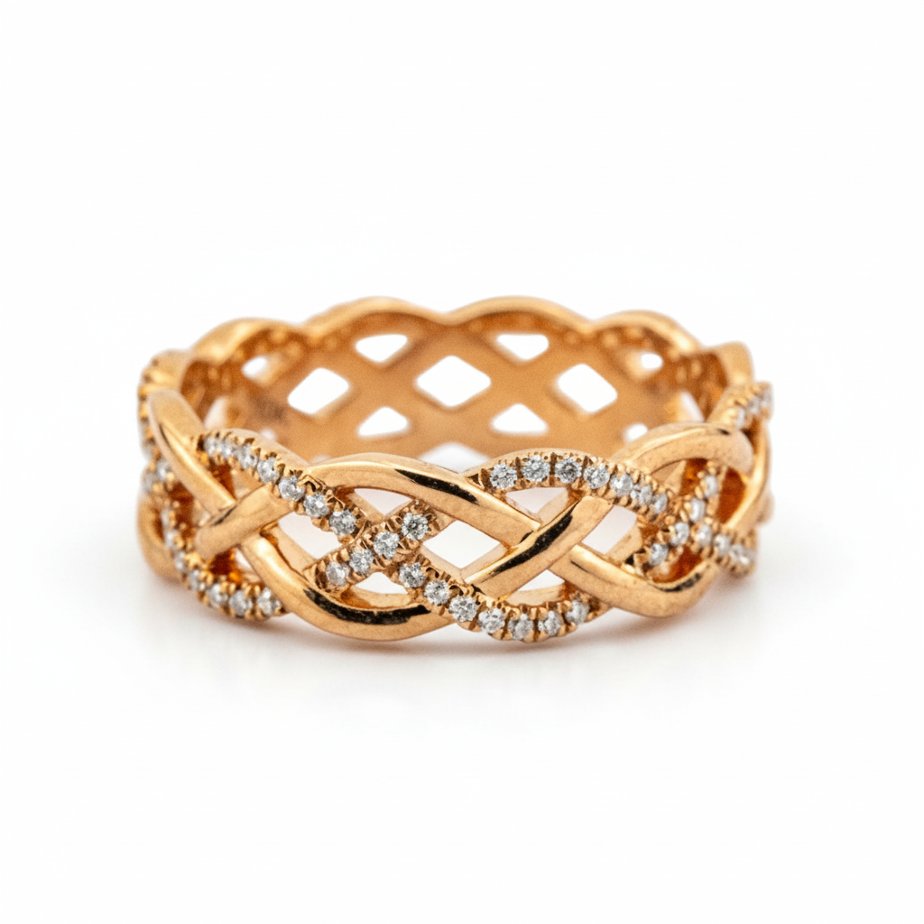 Front view of Moissanite Wedding Band in Rose Gold
