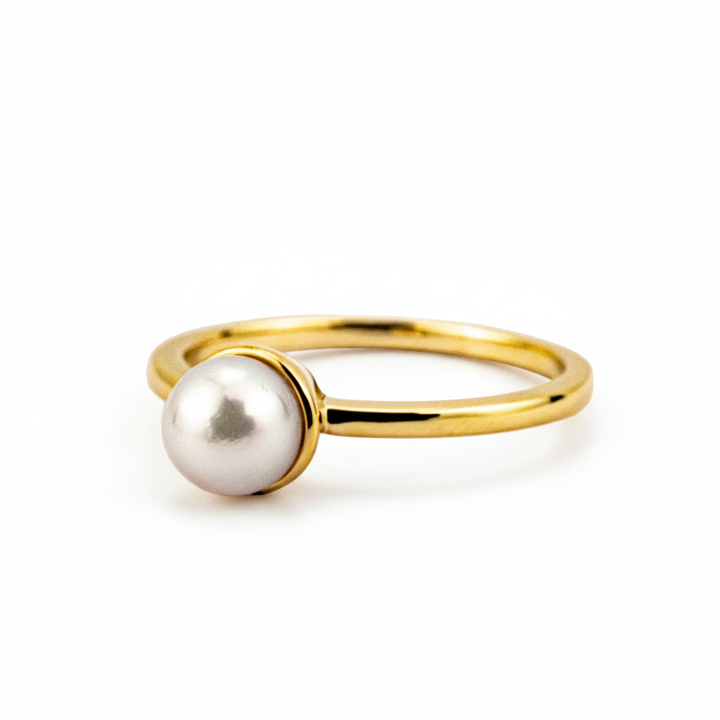 Lifestyle view of Pear Pearl Engagement Ring in Gold