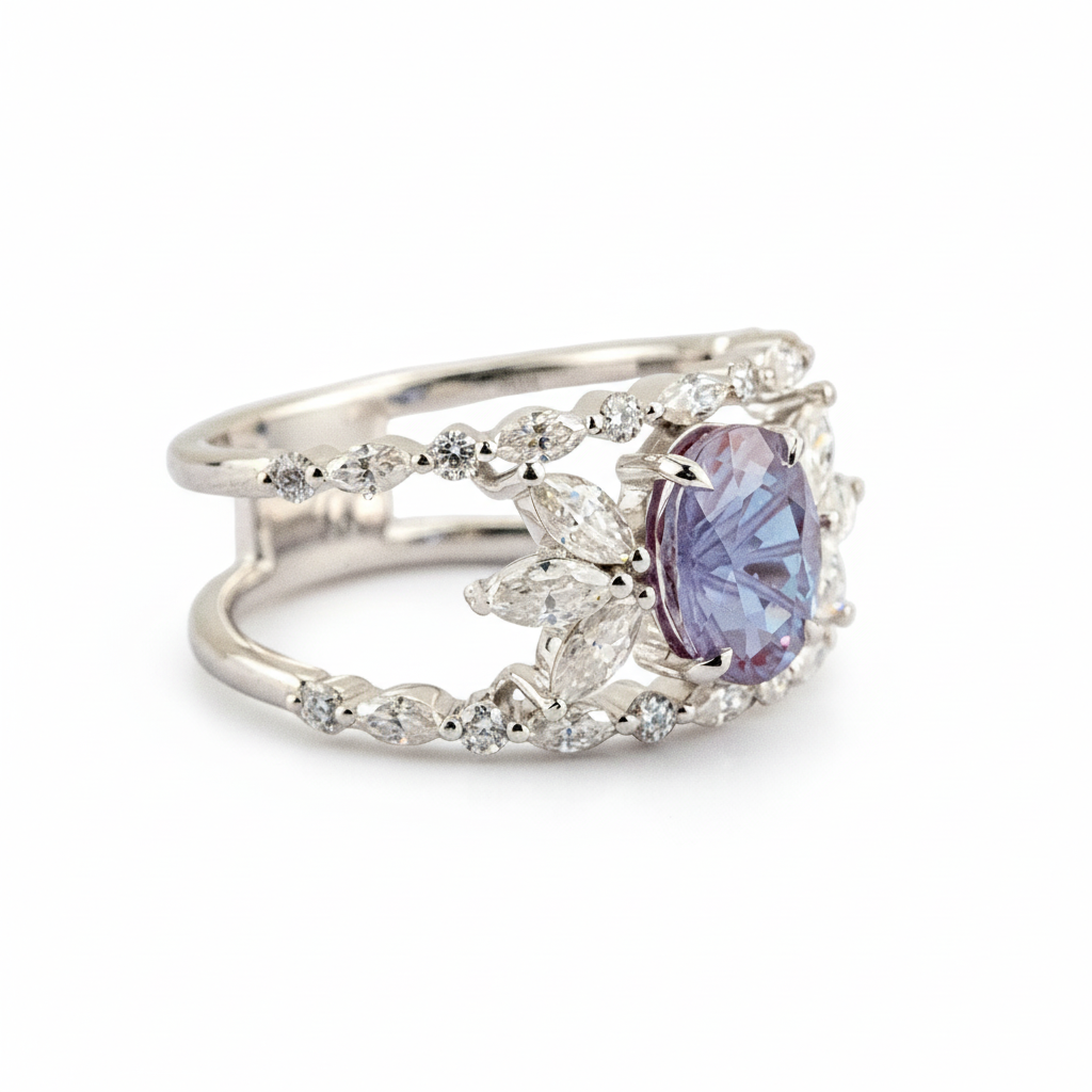 Product view of Oval Alexandrite Engagement Ring in White Gold