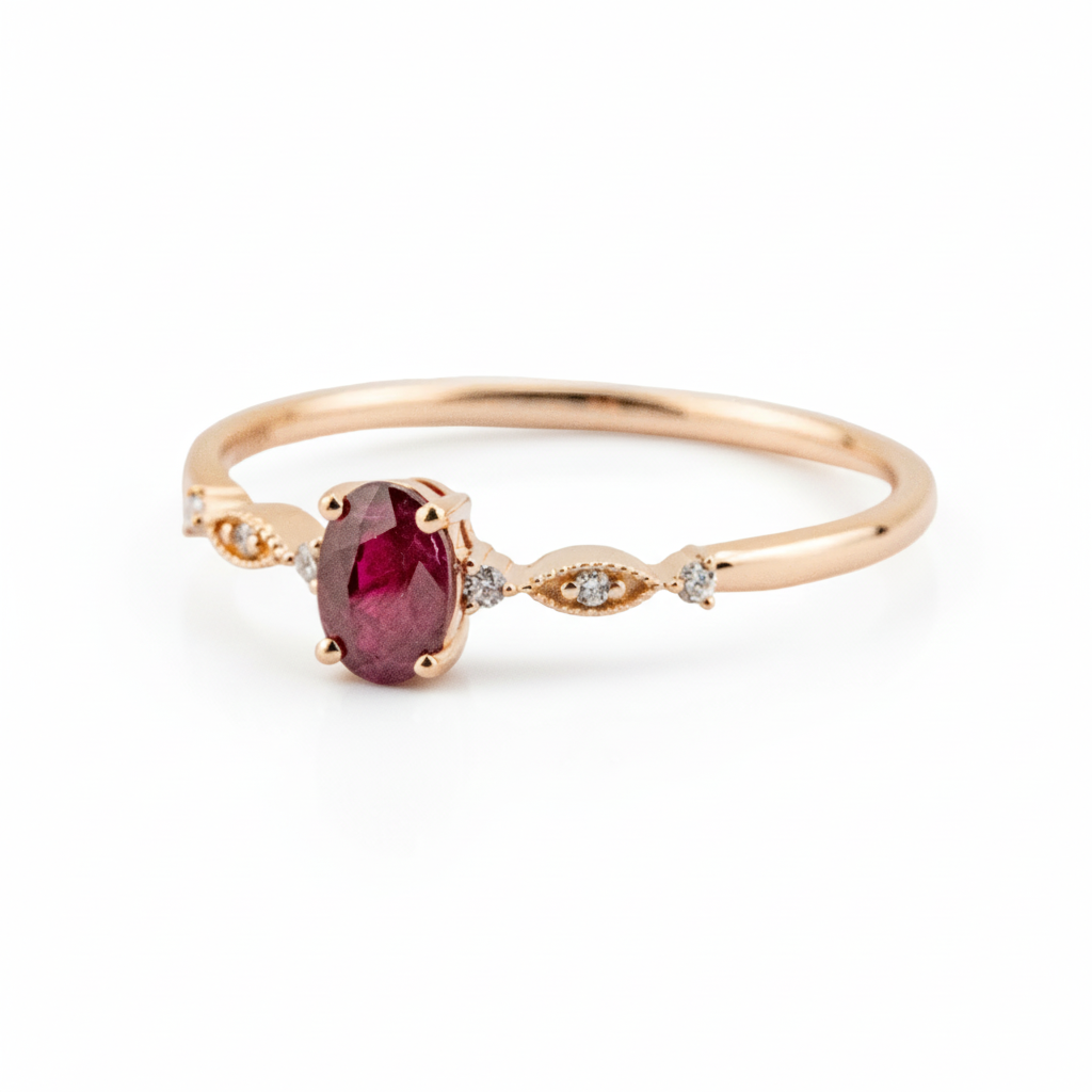 Product view of Oval Garnet Engagement Ring in Rose Gold