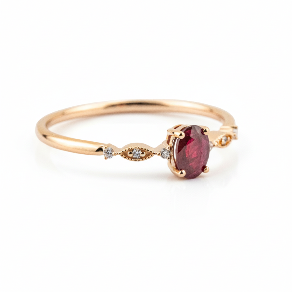 Product view of Oval Garnet Engagement Ring in Rose Gold