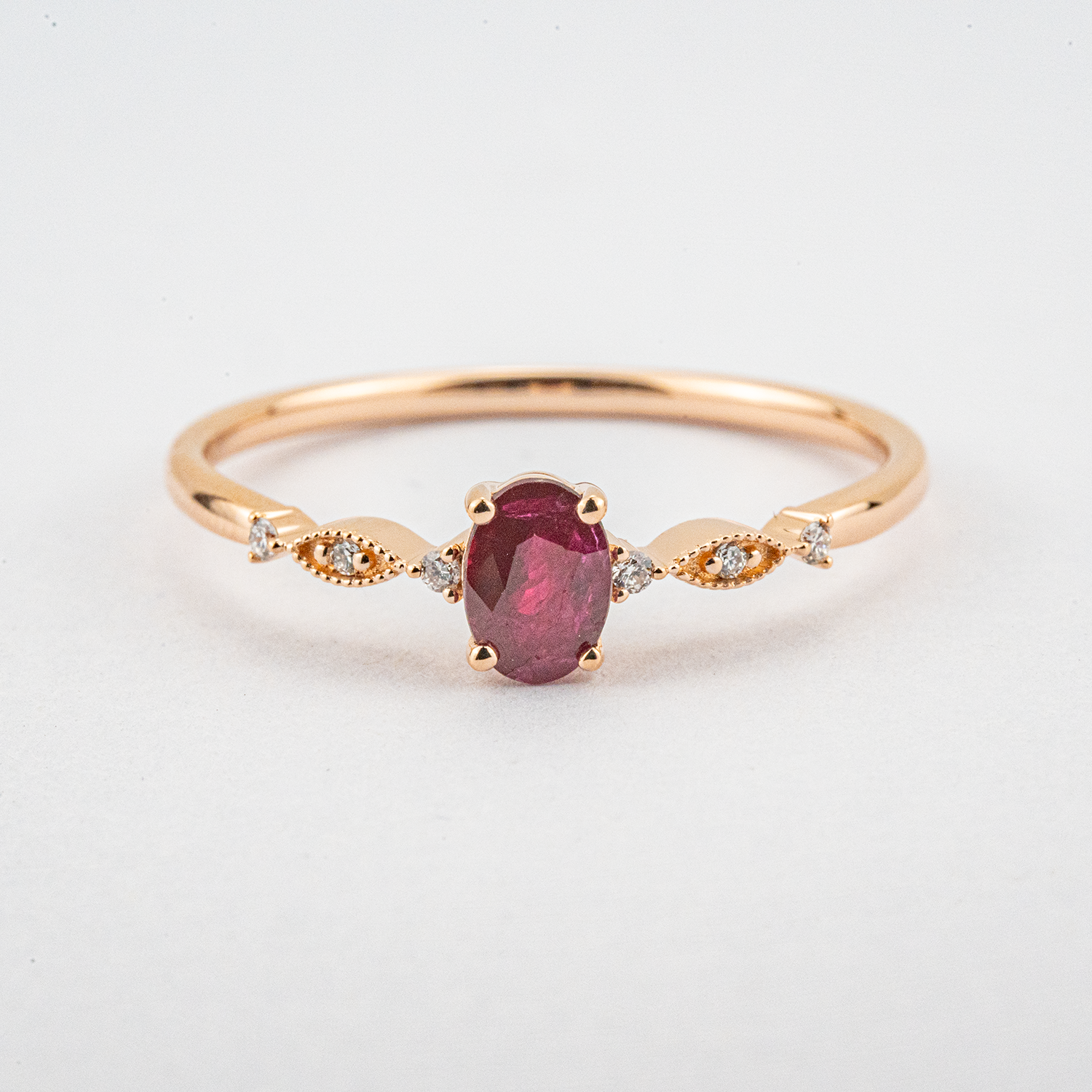 Oval Garnet with Diamond Rose Gold Simple Ring Engagement Ring Wedding Ring