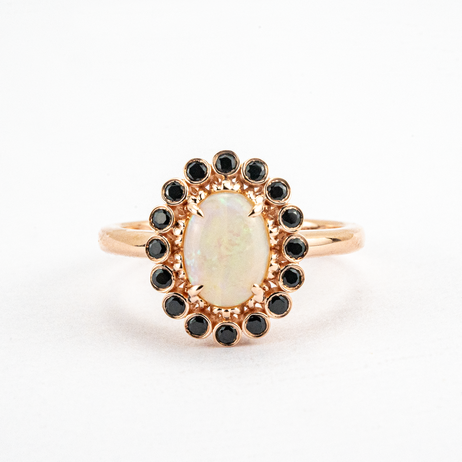 Oval Nature Opal with Black Onyx Rose Gold Unique Ring Opal Engagement Ring