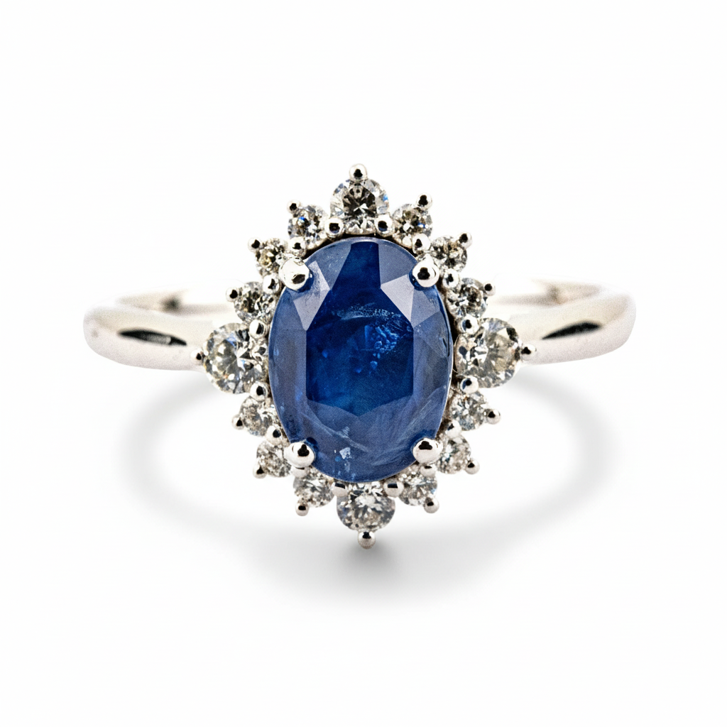 Front view of Oval Sapphire Engagement Ring in White Gold