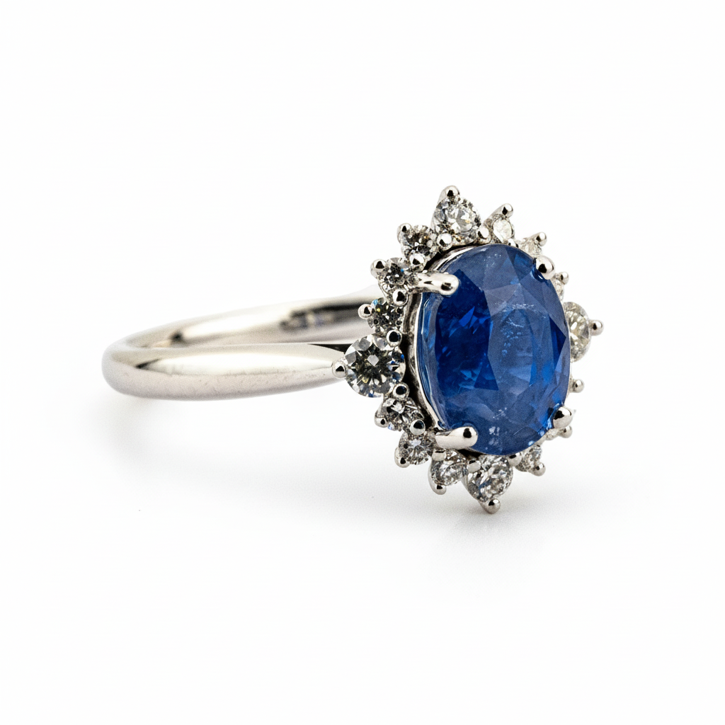 Product view of Oval Sapphire Engagement Ring in White Gold