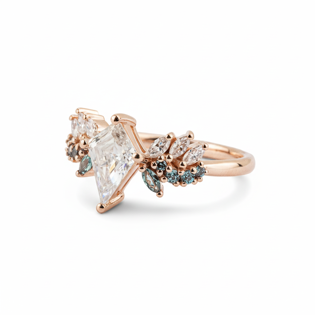 Product view of Kite Cut Moissanite Ring in Gold