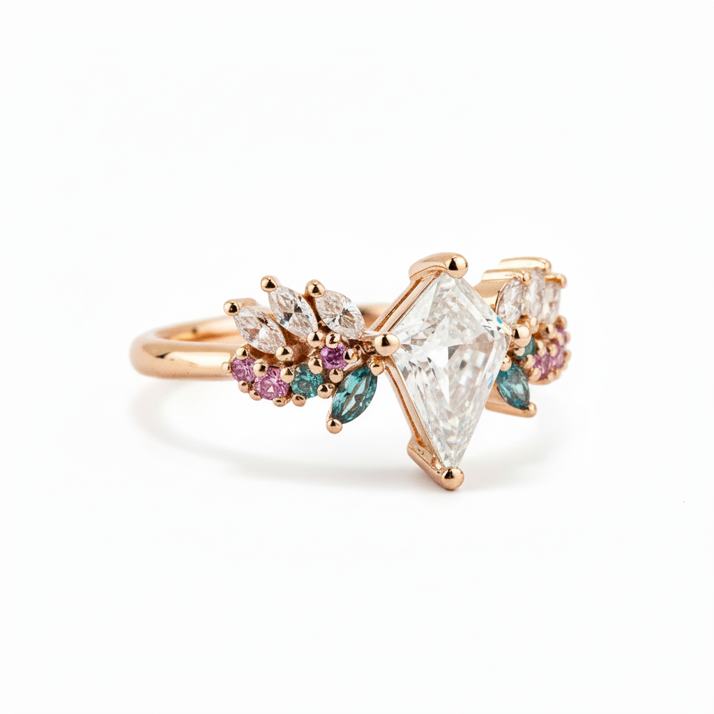 Product view of Kite Cut Moissanite Ring in Gold