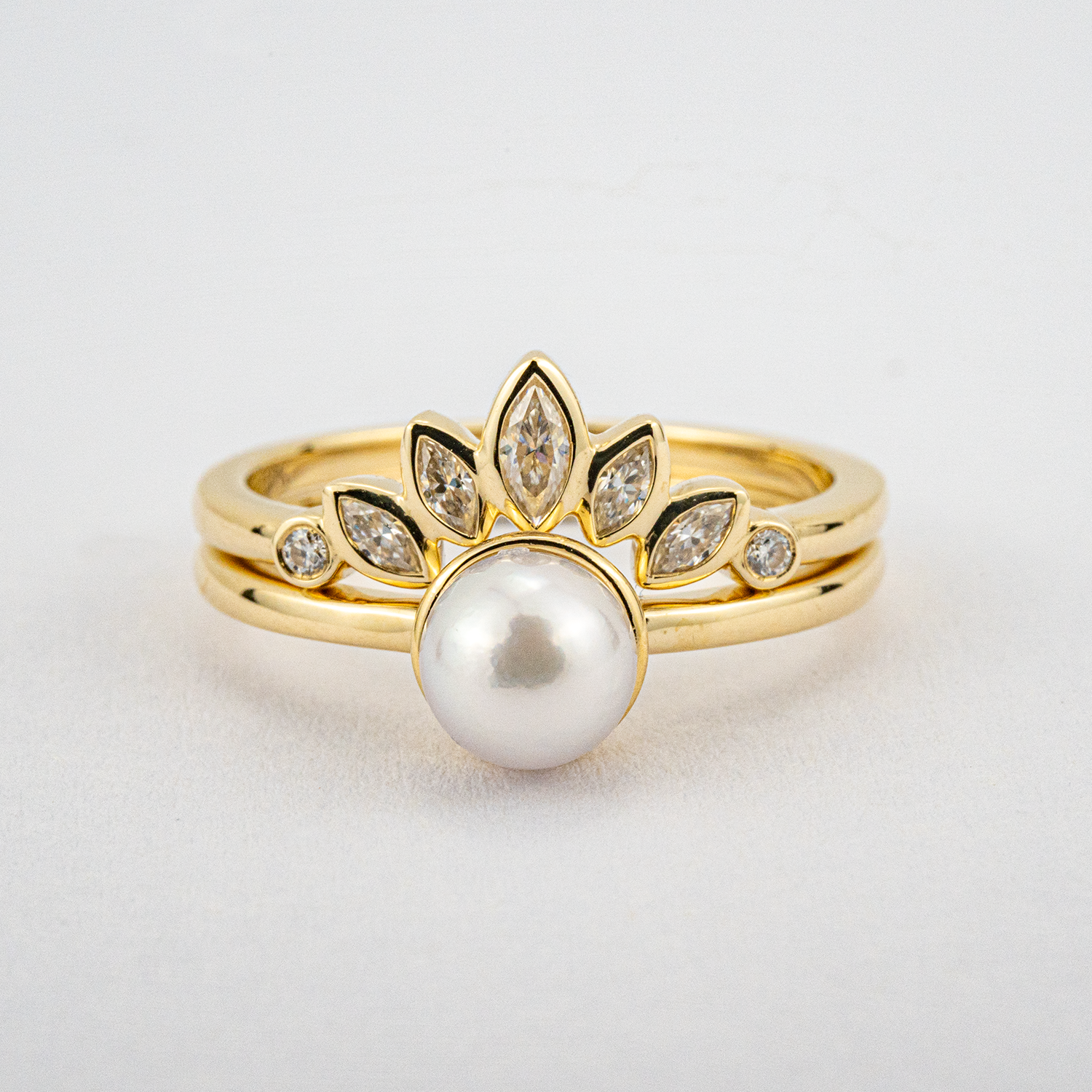 Round Pearl Engagement Ring Set Art Deco Ring Personalized Engagement Rings