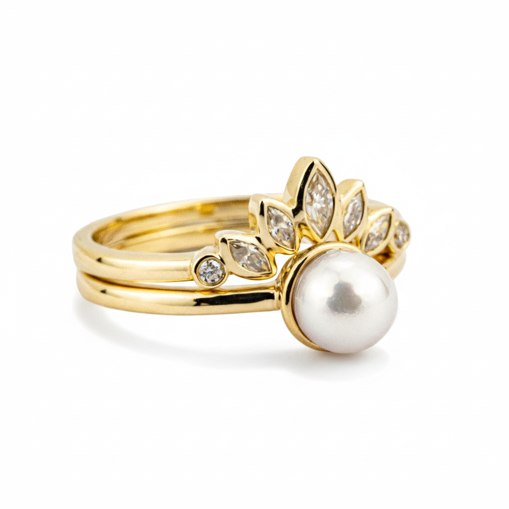 Product view of Pear Pearl Ring Set in Gold