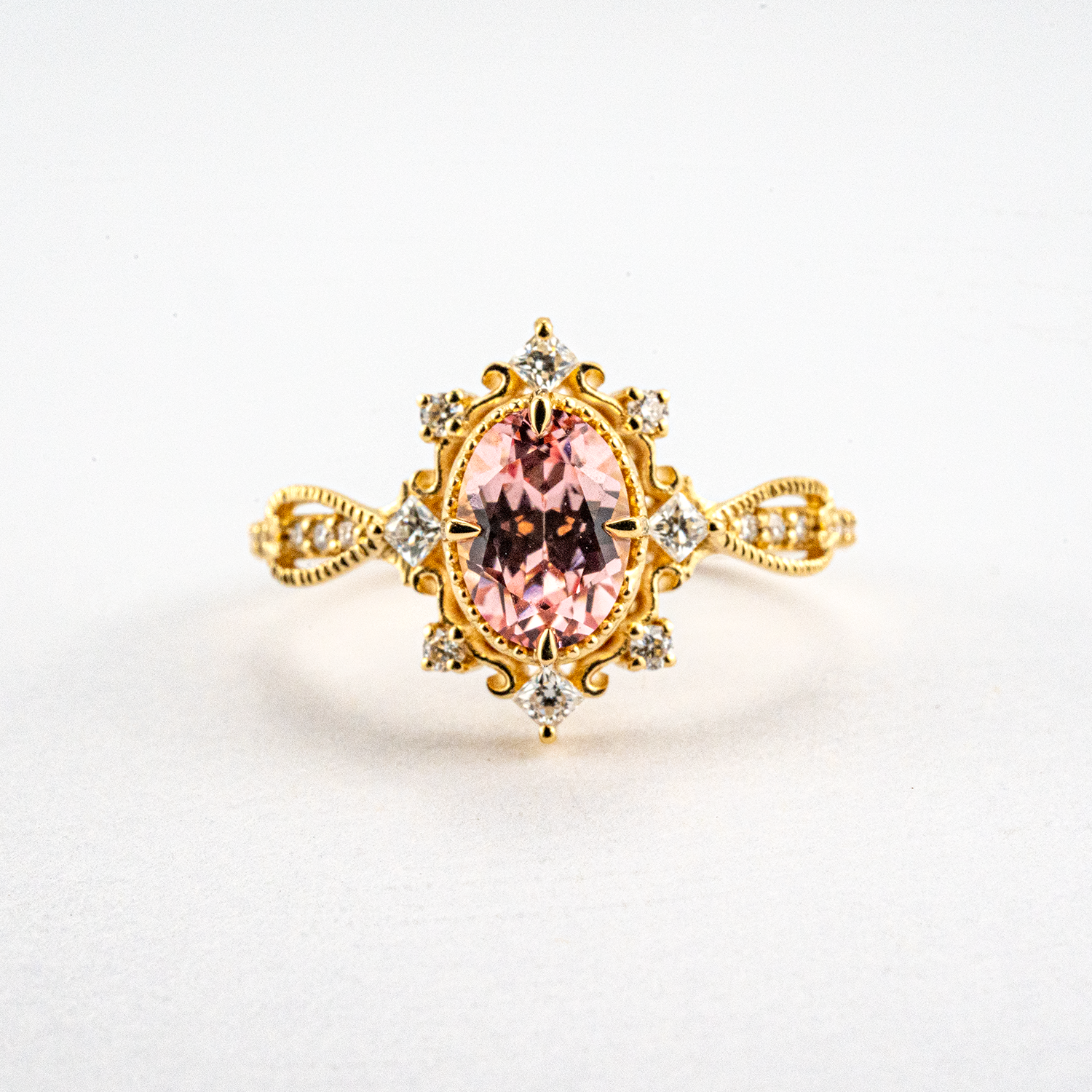 Royal Lab Padparadscha and Diamond Rose Gold Classic Ring Vintage Engagement Rings
