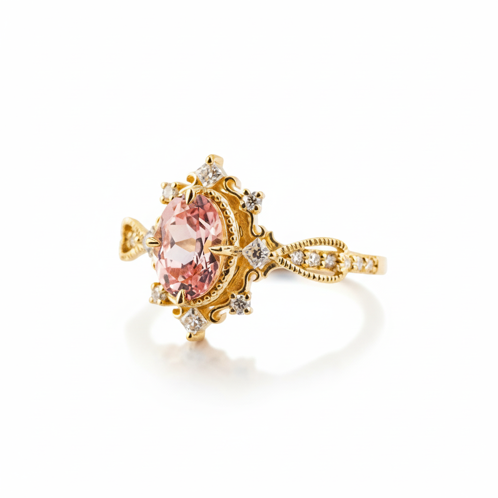 Product view of Padparadscha Sapphire Ring in Rose Gold
