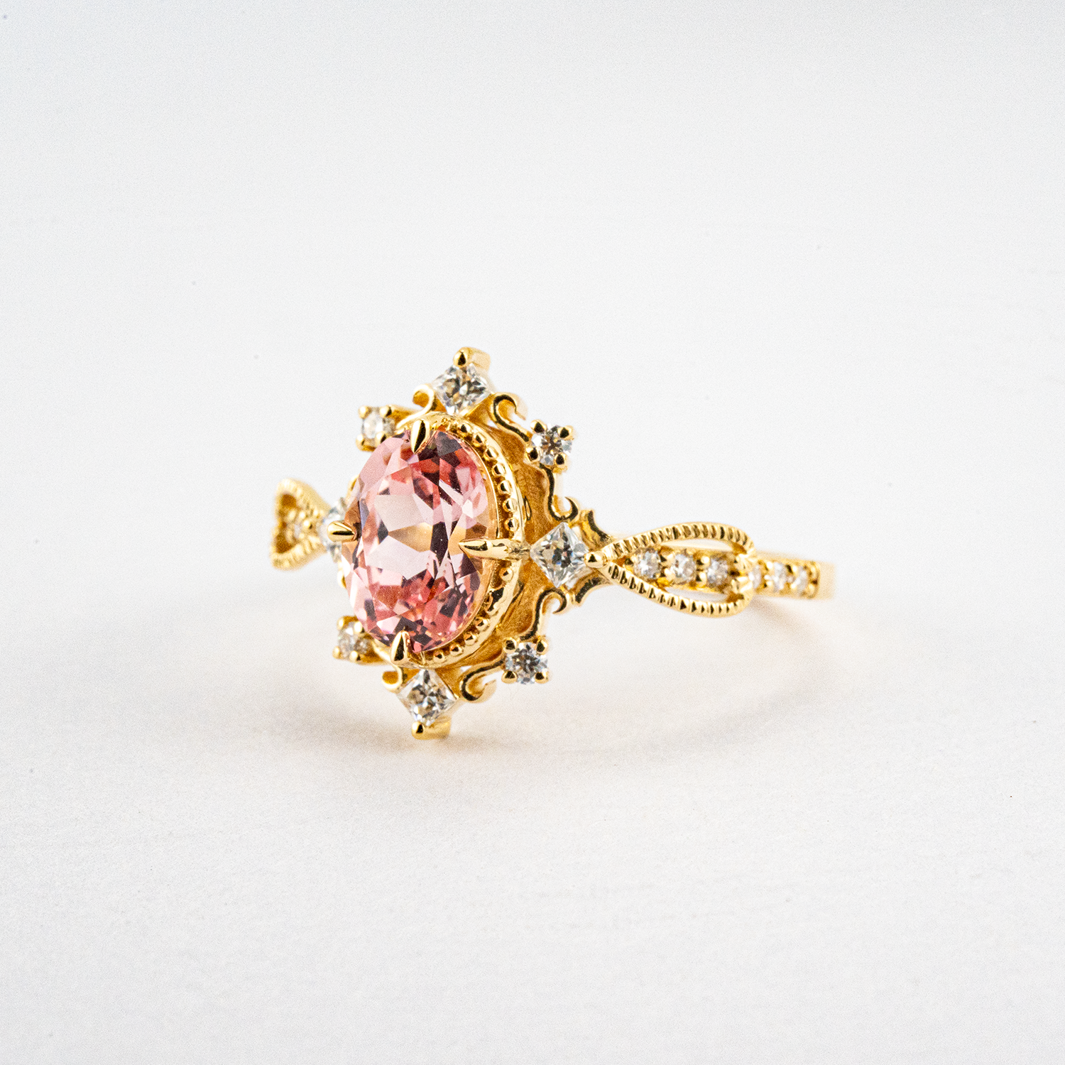 Royal Lab Padparadscha and Diamond Rose Gold Classic Ring Vintage Engagement Rings