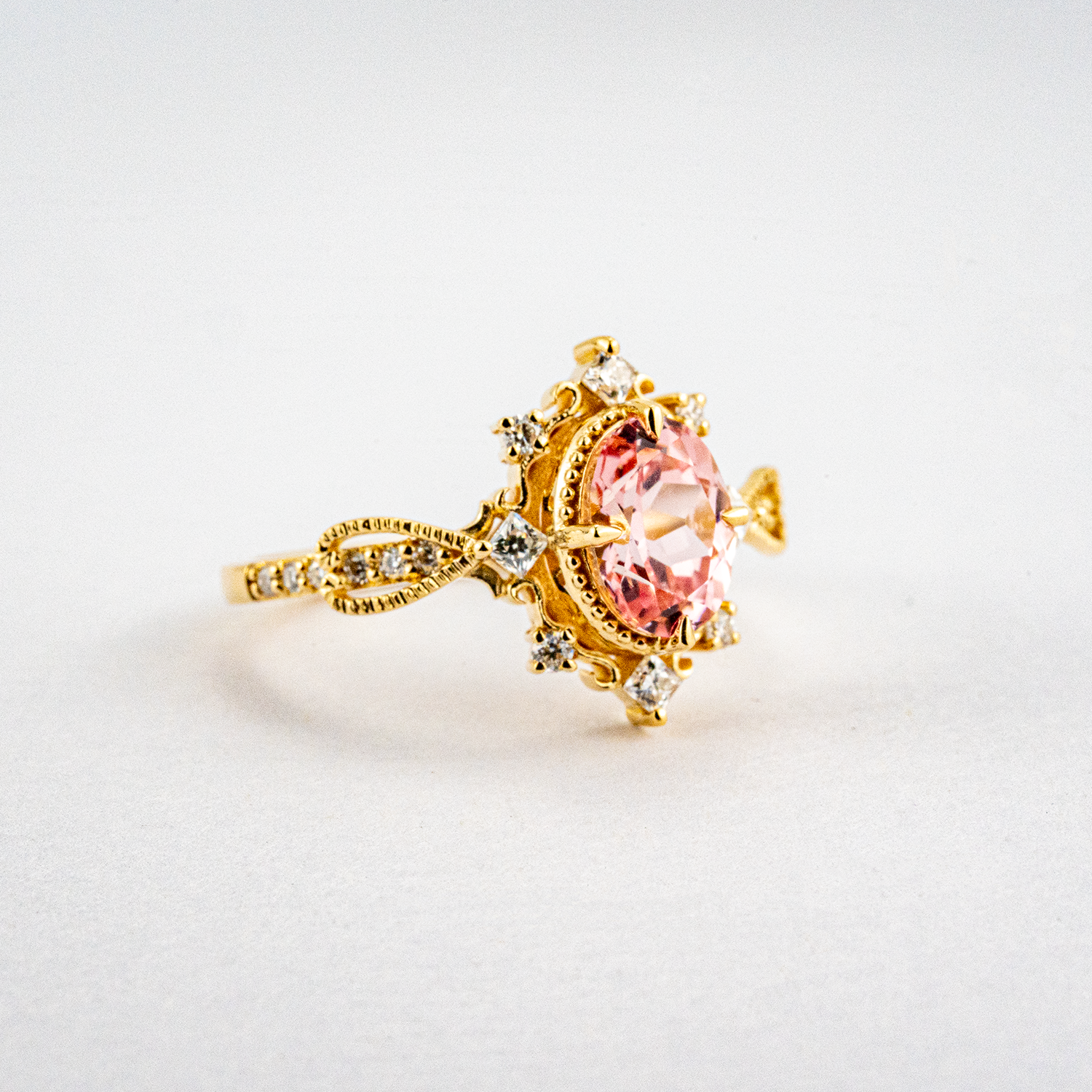 Royal Lab Padparadscha and Diamond Rose Gold Classic Ring Vintage Engagement Rings