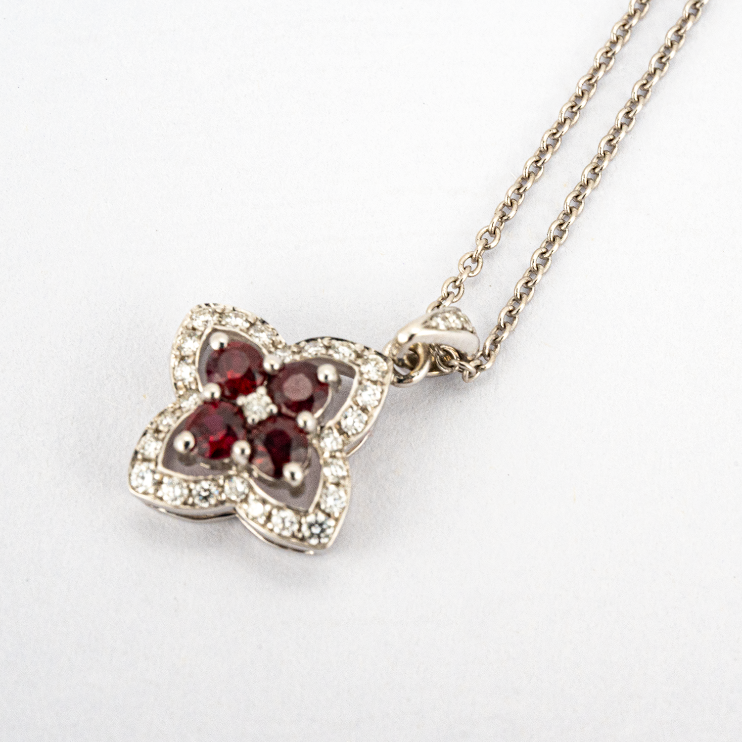 Ruby Clover Petal Necklace with Diamonds Ruby Floarl Pendants