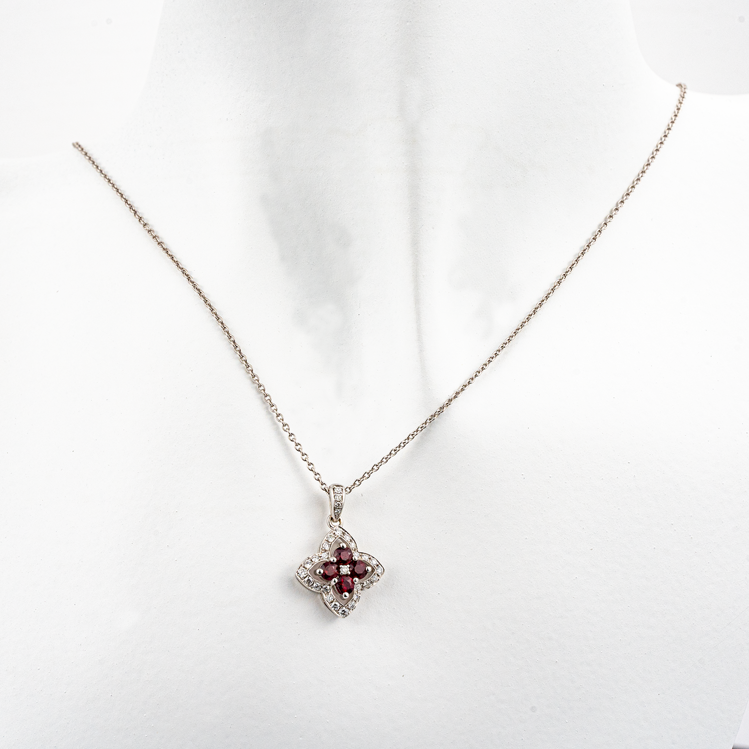 Ruby Clover Petal Necklace with Diamonds Ruby Floarl Pendants