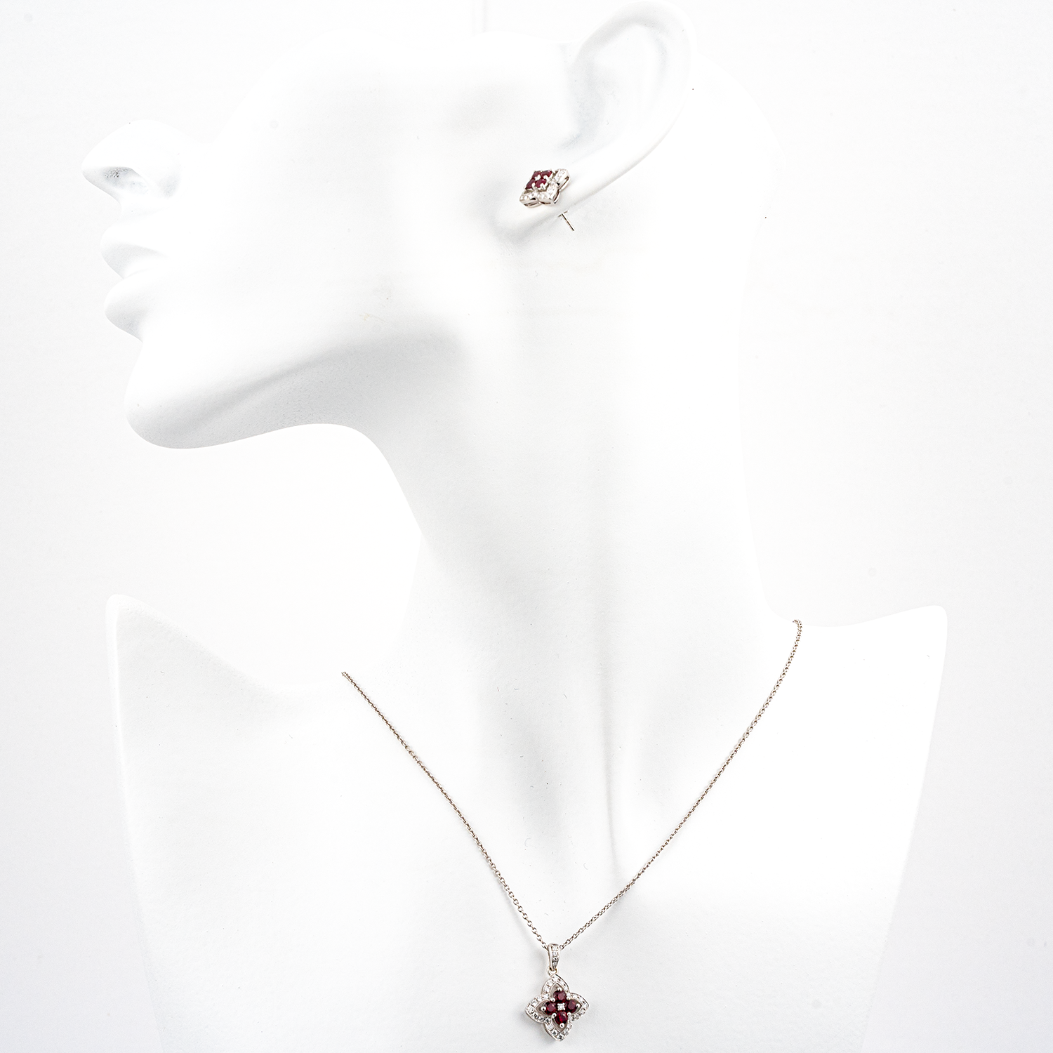Ruby Clover Petal Necklace with Diamonds Ruby Floarl Pendants