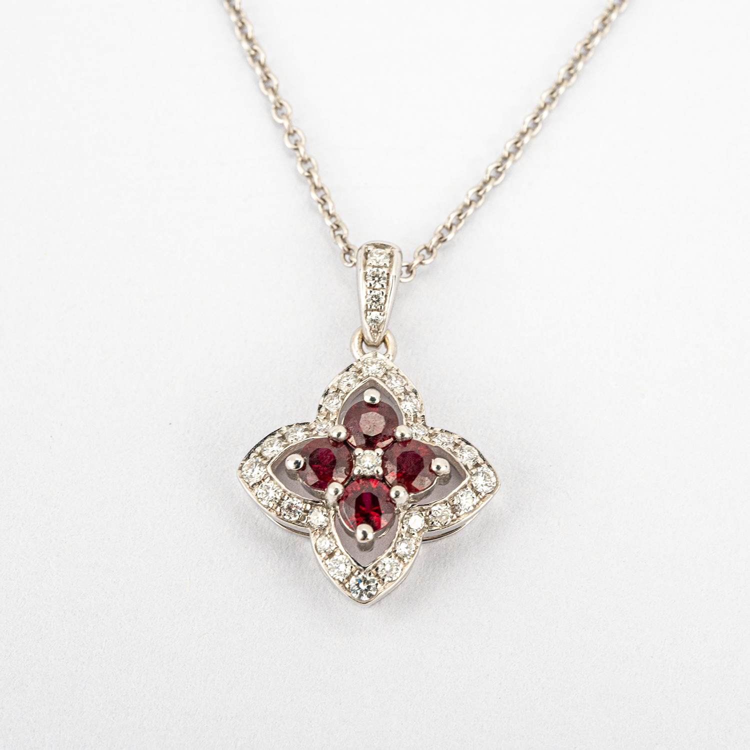 Ruby Clover Petal Necklace with Diamonds Ruby Floarl Pendants