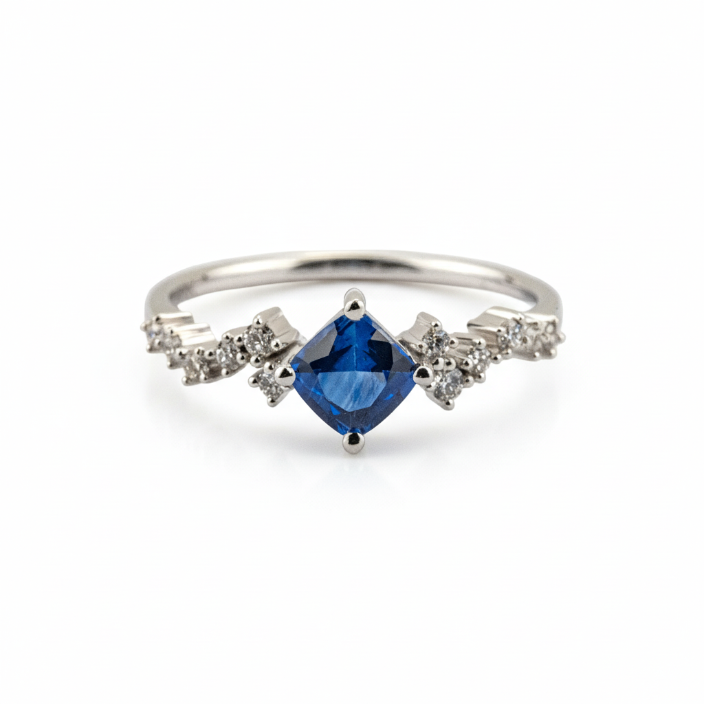Simple Princess Square Lab Sapphire White Gold Wedding Ring Sapphire Engagement Ring