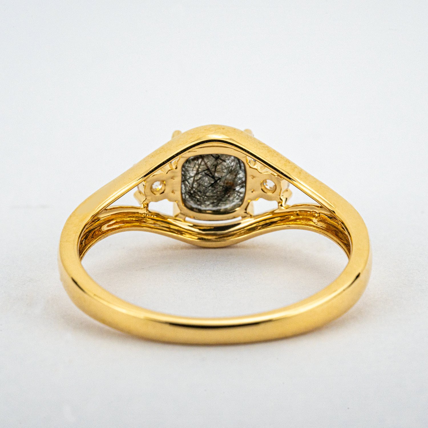 Three Stone - Black Rutilated Quartz Moissanite Personalized Ring Unique Engagement Ring