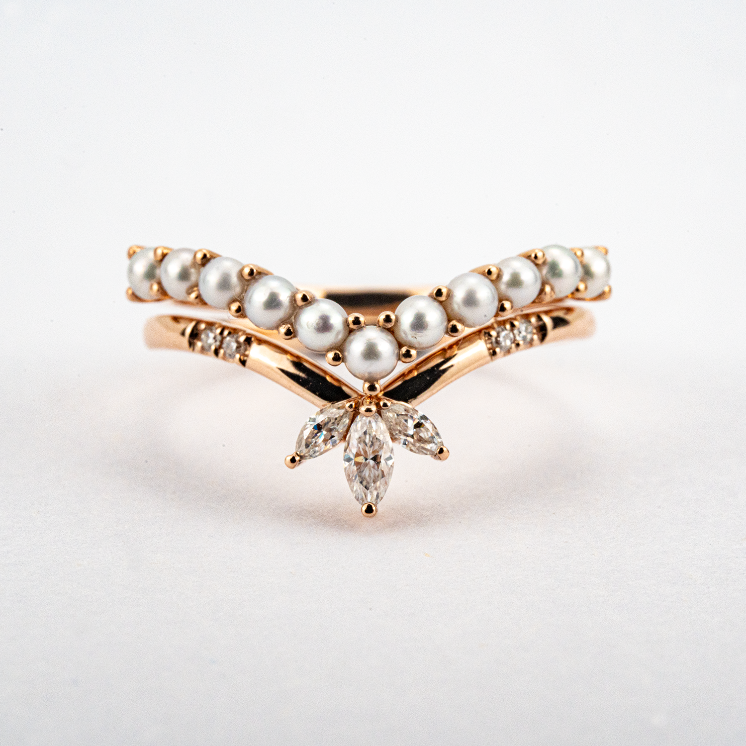 Unique Pearl Ring with Moissanite Rose Gold Engagement Ring Set Pearl Engagement Ring Set