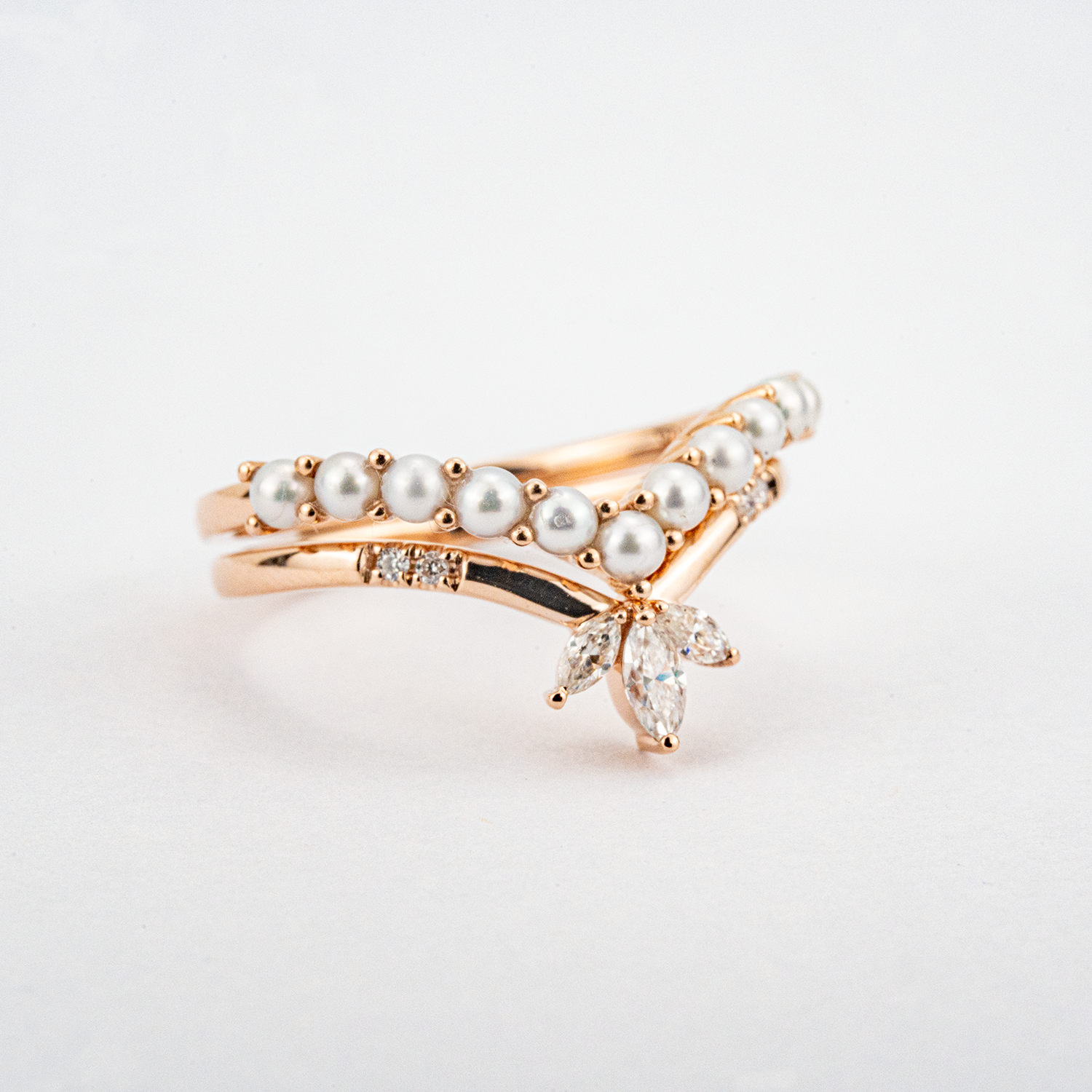 Unique Pearl Ring with Moissanite Rose Gold Engagement Ring Set Pearl Engagement Ring Set