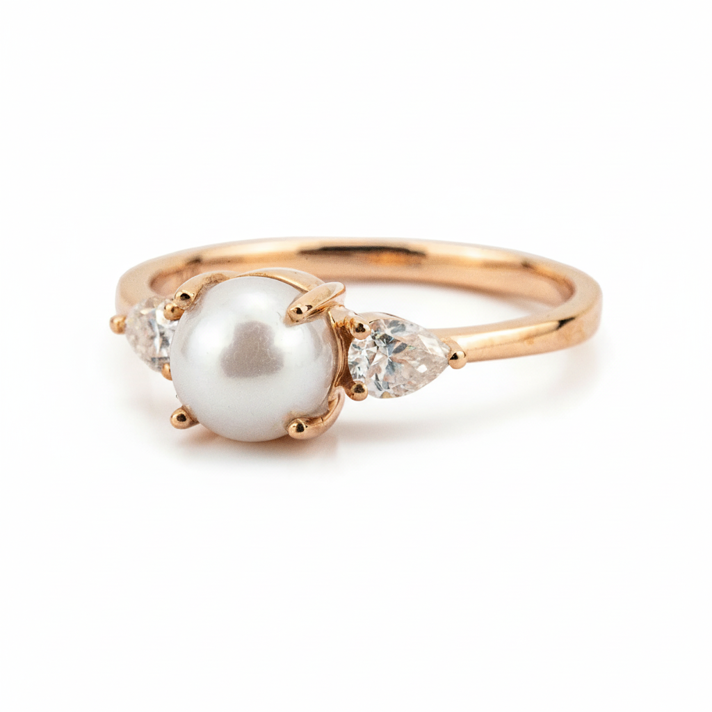 Product view of Pear Pearl Engagement Ring in Rose Gold