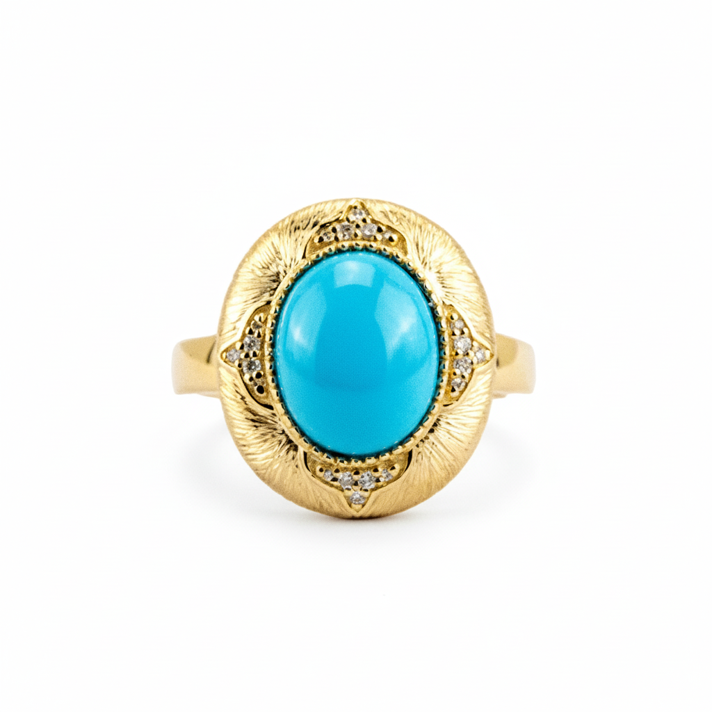 Vintage Oval Turquoise Gold Diamond Ring Textured Ring Turquoise Wedding Rings Anniversary Rings