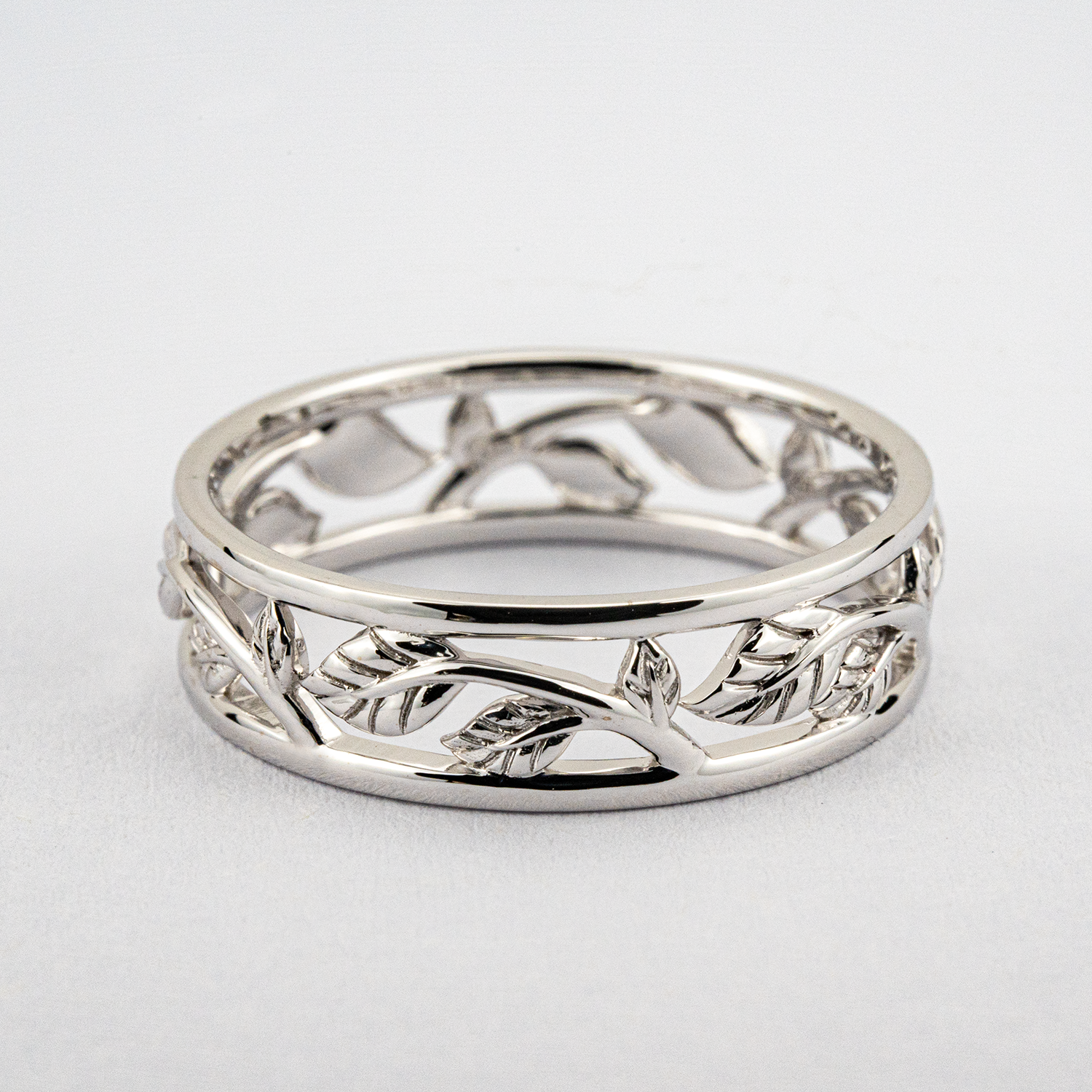 White Gold Nature-inspired Leaf Engagement Band Floarl Band