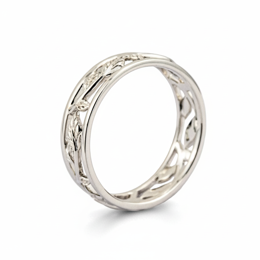 Product view of Nature-Inspired Wedding Band in White Gold